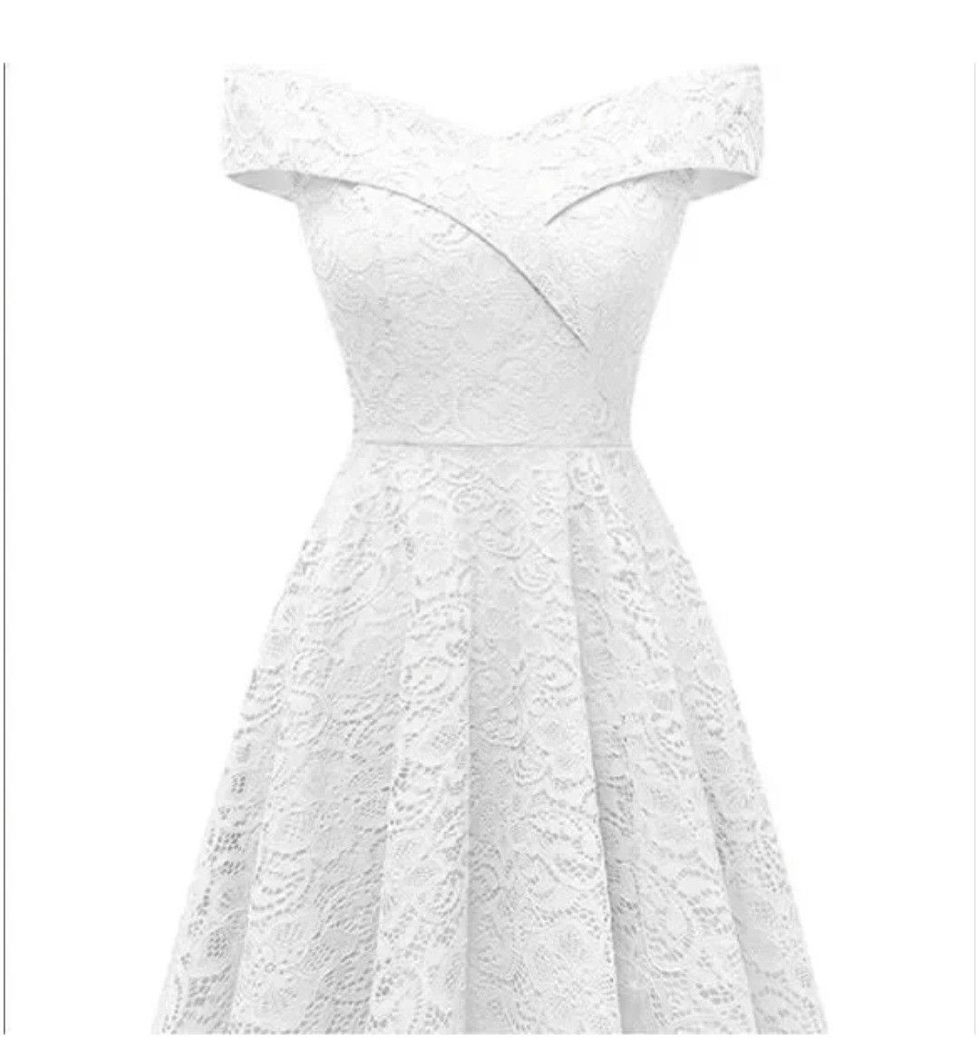 Other Elegant Off the shoulder hi-low white lace dress (size s) Size S / US 4 / IT 40 - 8 Thumbnail