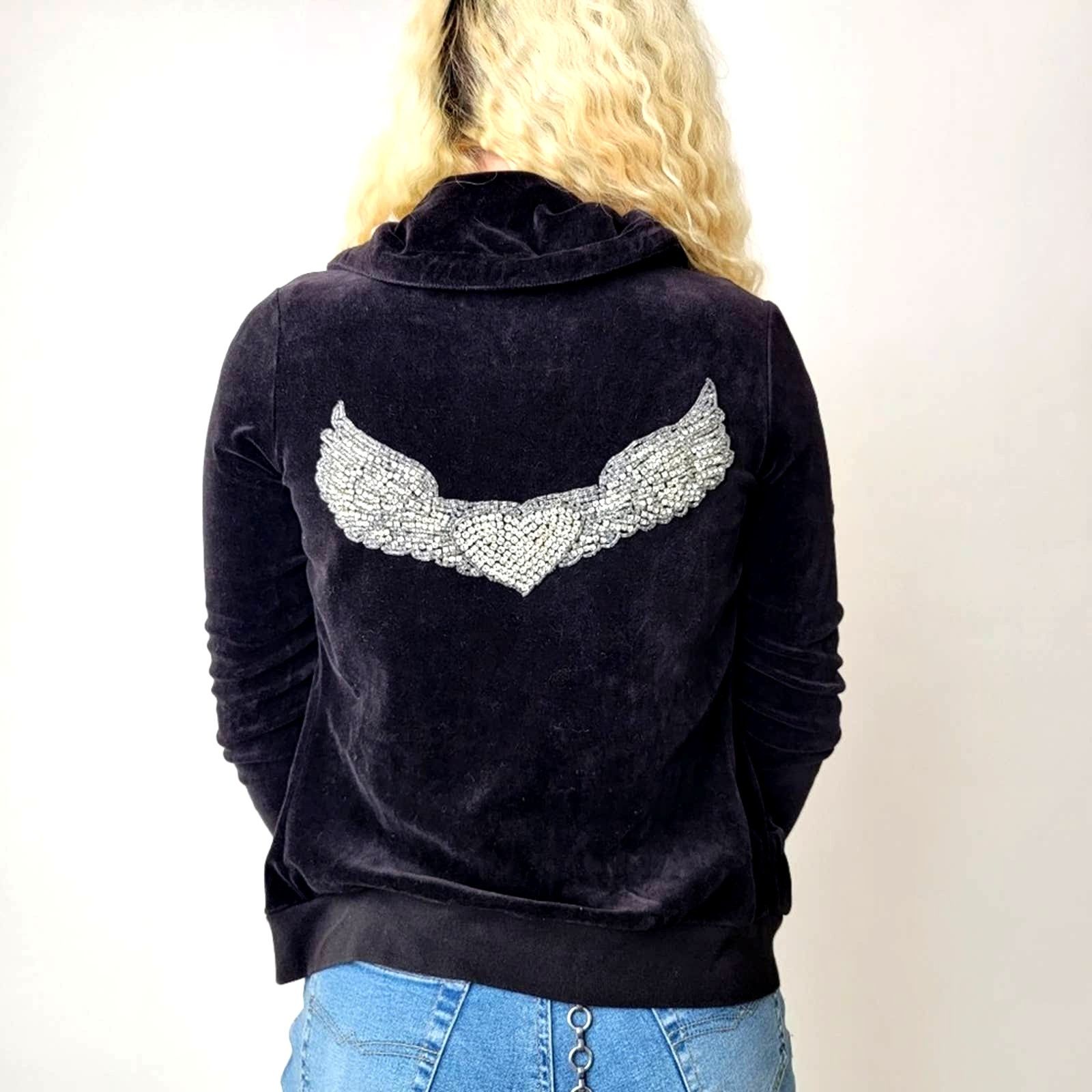 Vintage Vintage Y2k Twisted Heart Velour Zip Up Hoodie Jacket Size S / US 4 / IT 40 - 3 Thumbnail
