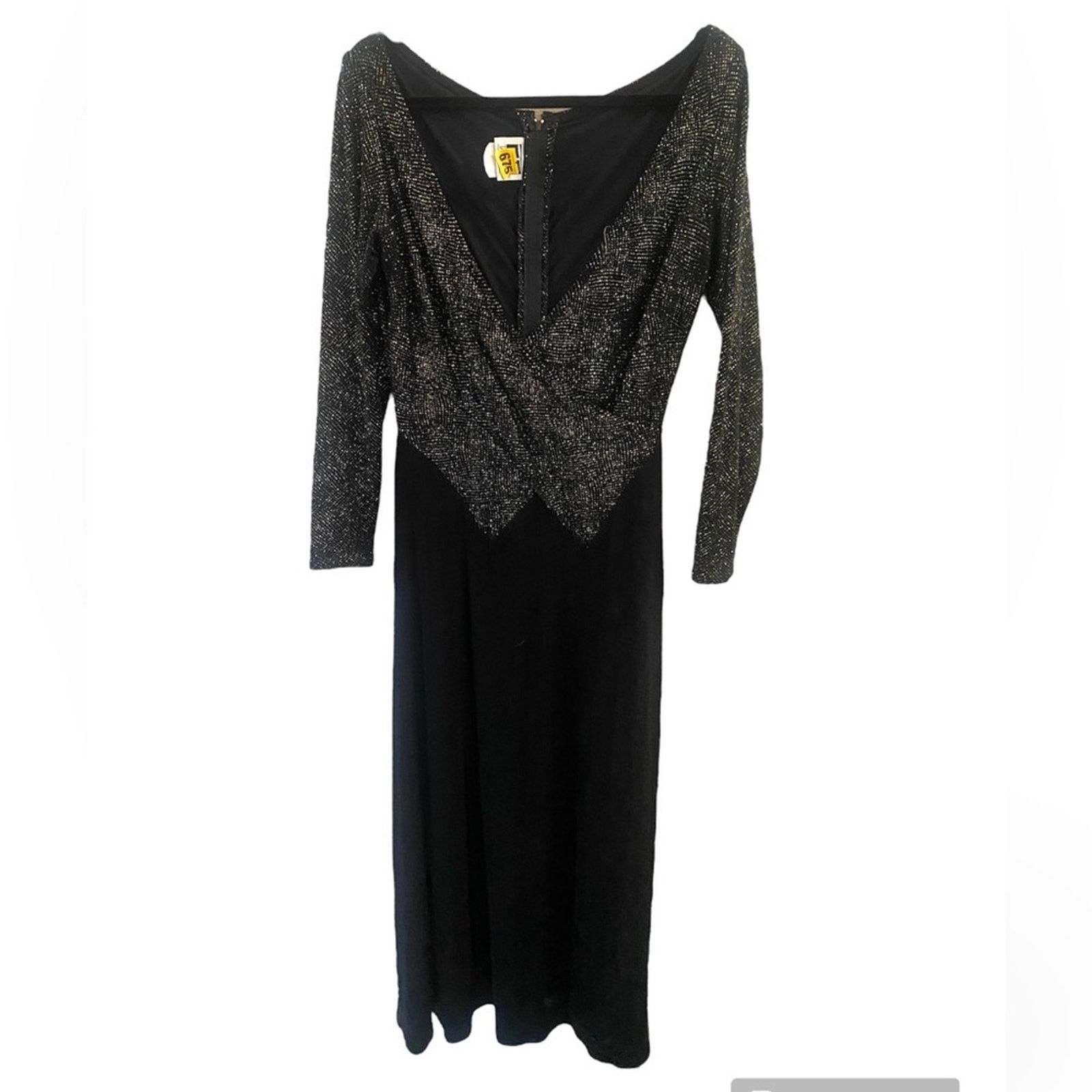 Tadashi Shoji Vintage Tadashi Shoji Deep V Neck Shimmery Black Gown L 12 Size L / US 10 / IT 46 - 3 Thumbnail