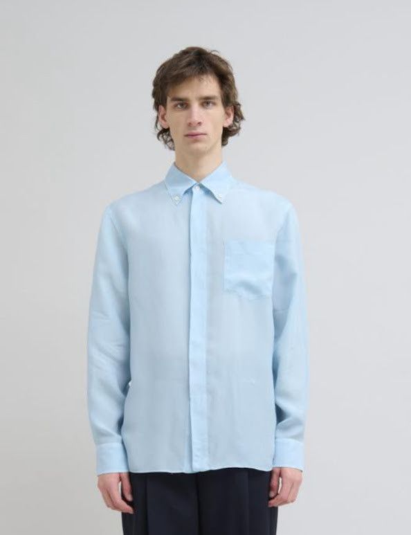 Marni o1w1db10326 Button-Up Lilen Shirt in Blue Size US L / EU 52-54 / 3 - 1 Thumbnail