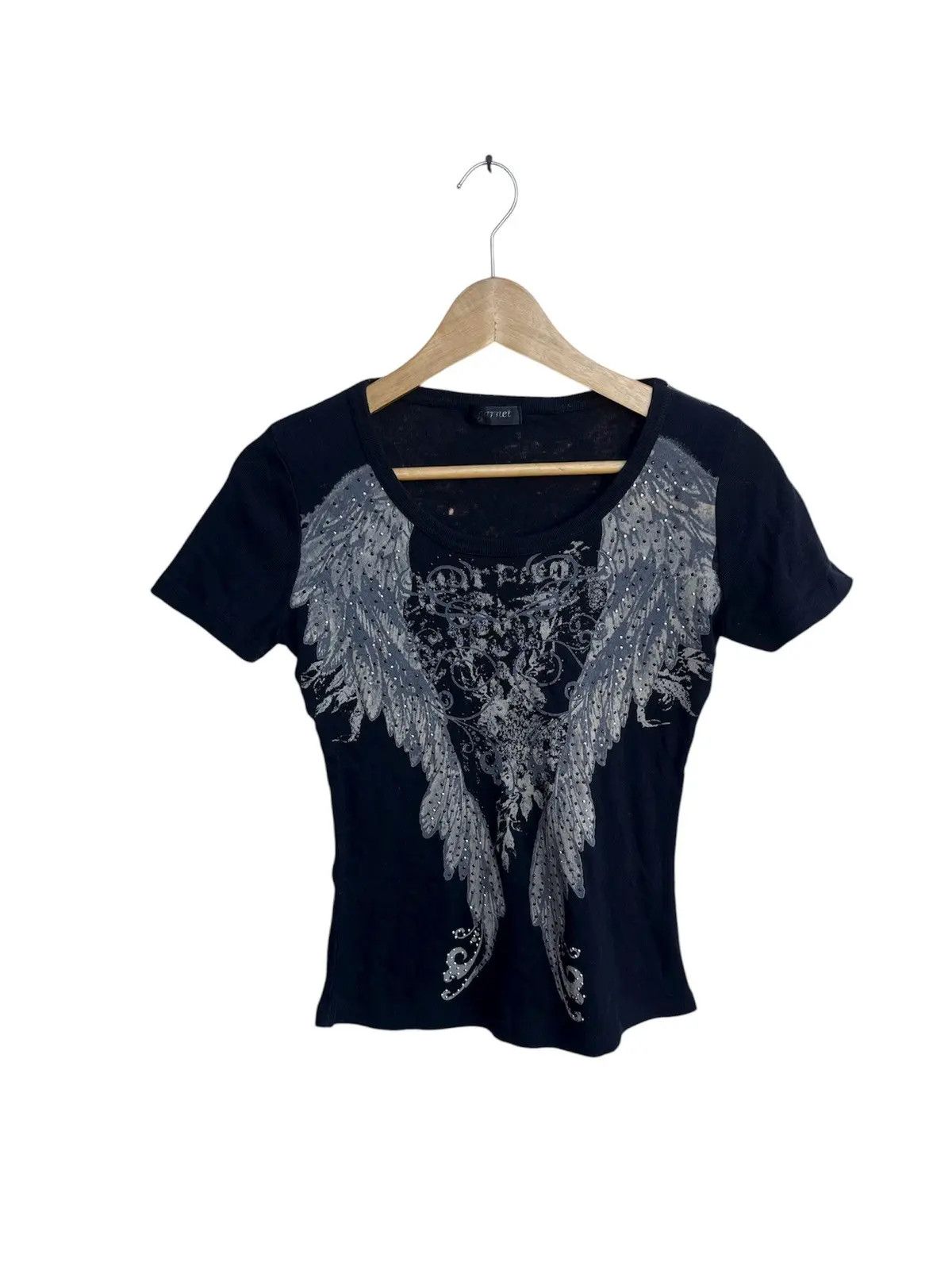 Japanese Brand Vintage Y2K Wing Graphic Tee Rhinestone Studded Grunge Size S / US 4 / IT 40 - 1 Thumbnail