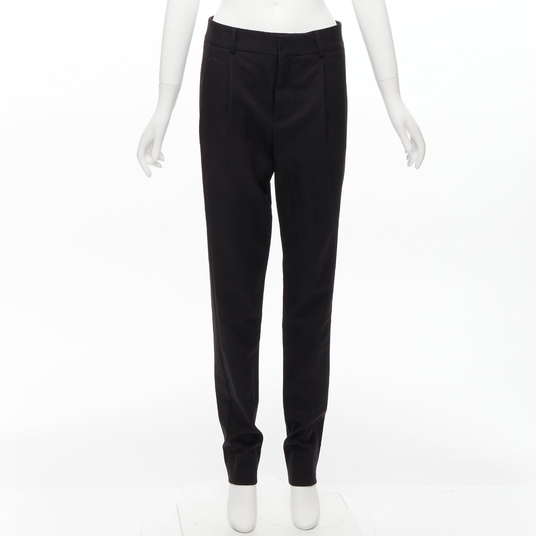 Saint Laurent Paris SAINT LAURENT 2017 black 100% virgin wool minimal pleat straight trousers FR36 S Size 27" / US 4 / IT 40 - 1 Thumbnail
