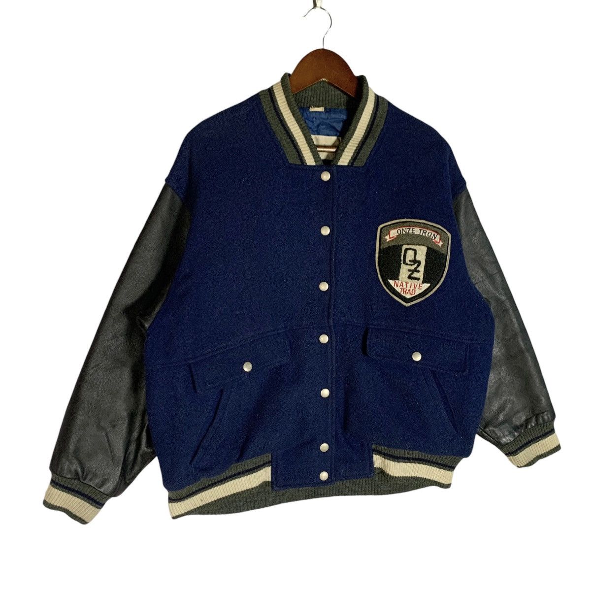 Japanese Brand × Vintage Vintage Onze Tron Hair Half Leather Varsity Jacket Size L Size US L / EU 52-54 / 3 - 2 Thumbnail