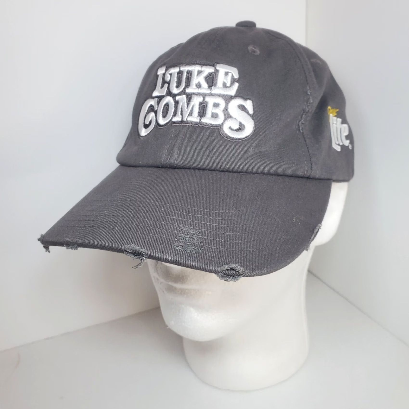Vintage Luke Combs Miller Lite Concert Tour Distressed Canvas Hat Gray Adjustable NWOT Size ONE SIZE - 3 Thumbnail