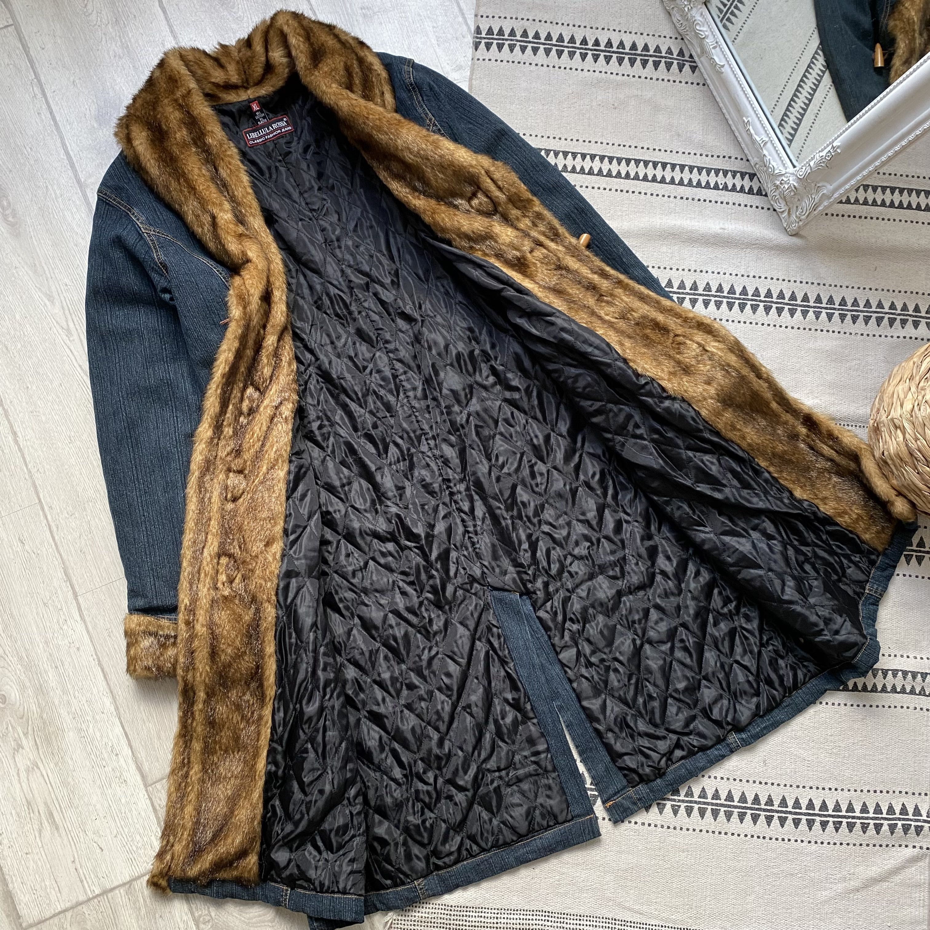 If Six Was Nine Vintage 90s Denim Faux fur coat Afgan Penny Lane Grunge Size L / US 10 / IT 46 - 10 Thumbnail