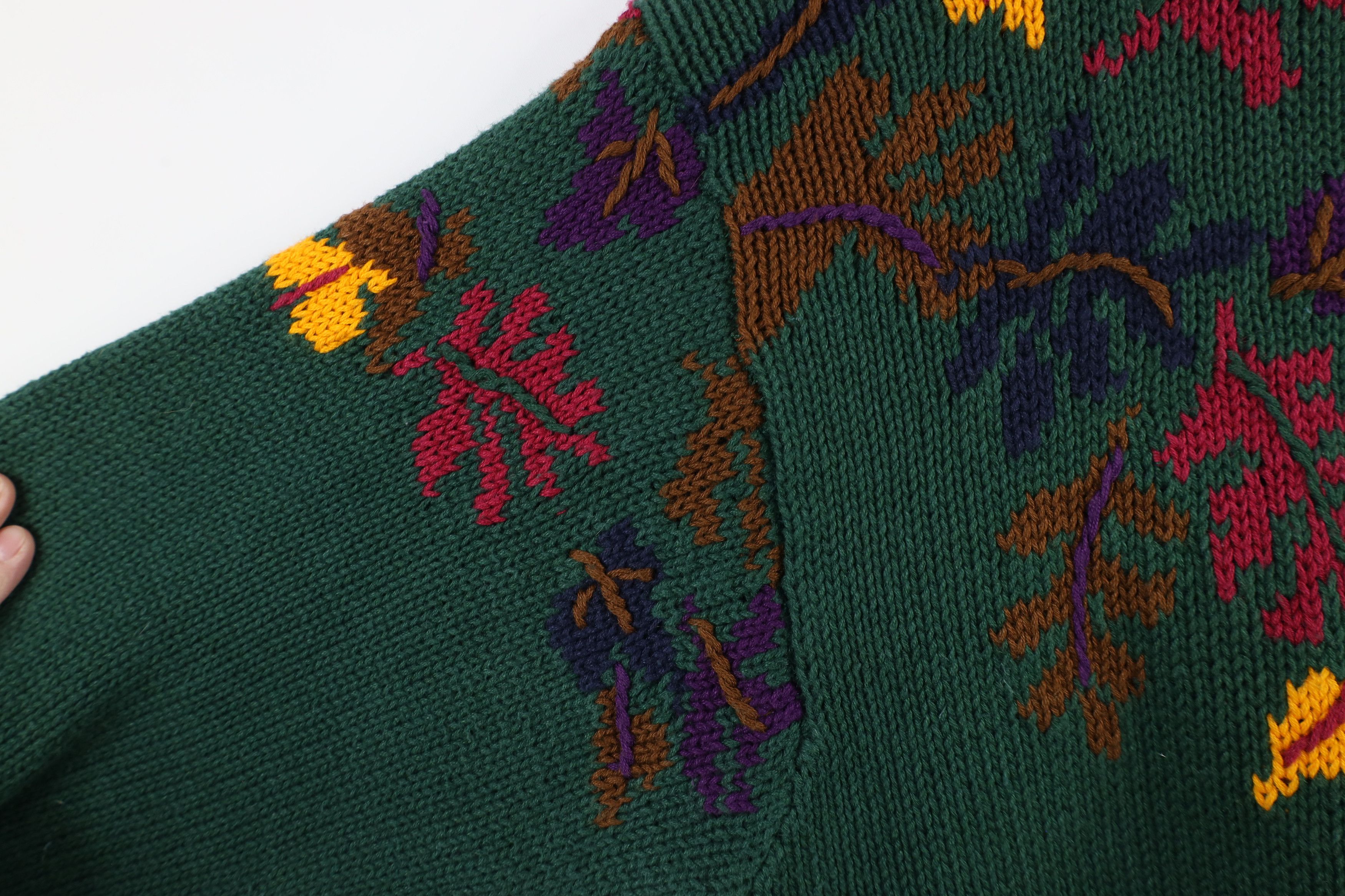 Vintage Vintage 90s Streetwear Leaf Chunky Knit Turtleneck Sweater Size XL / US 12-14 / IT 48-50 - 6 Thumbnail
