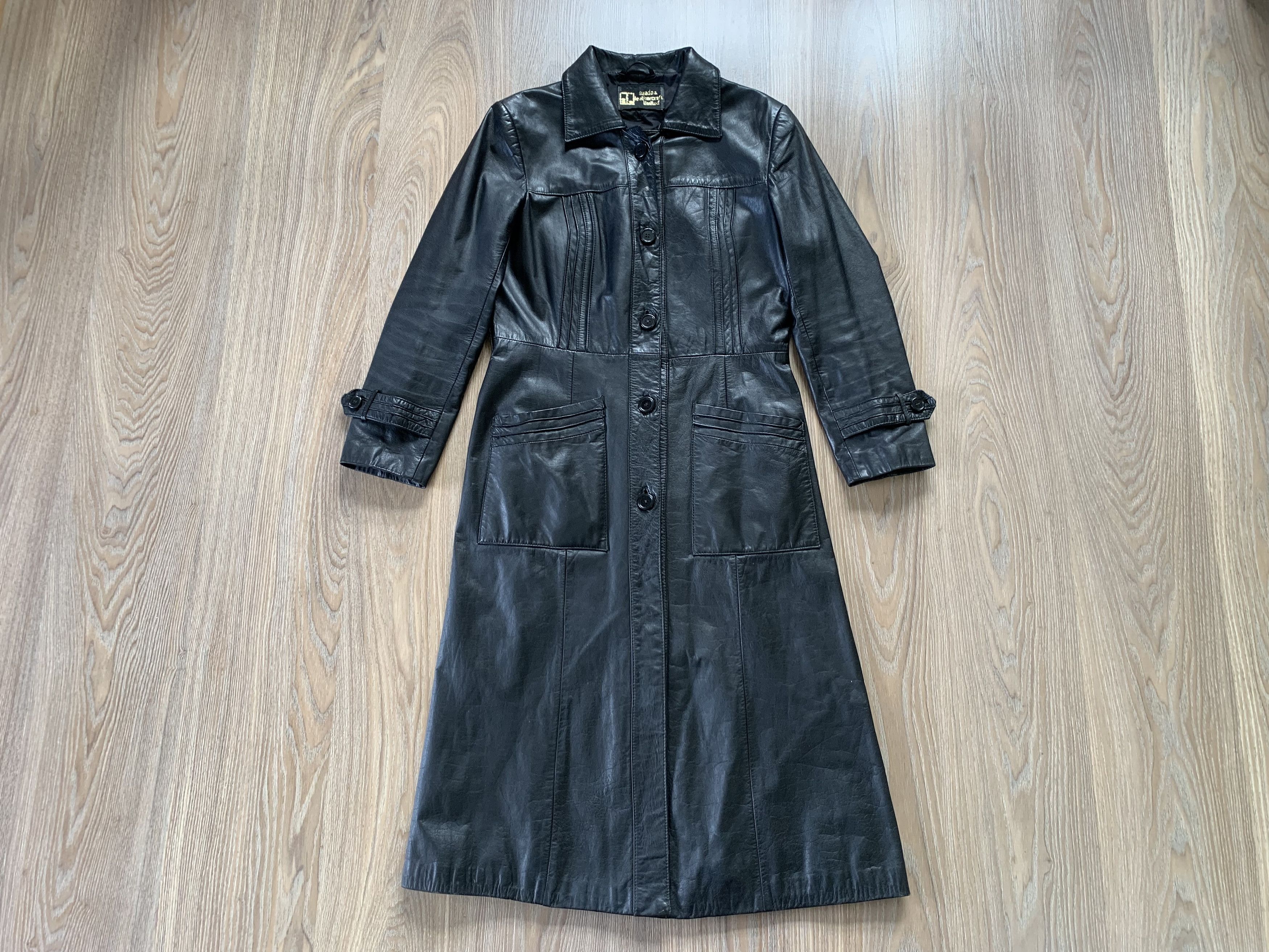 Designer Vintage Womens Black Long Leather Coat Size M / US 6-8 / IT 42-44 - 2 Thumbnail