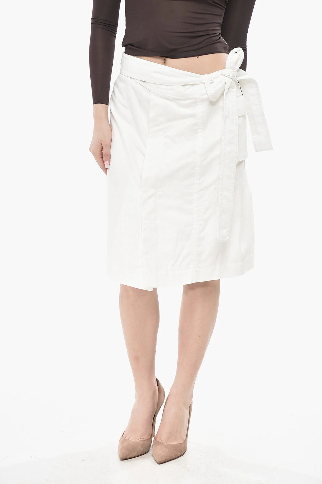 Salvatore Ferragamo og1mm0426 Cotton-Blend Midi Skirt in White Size 28" / US 6 / IT 42 - 1 Thumbnail