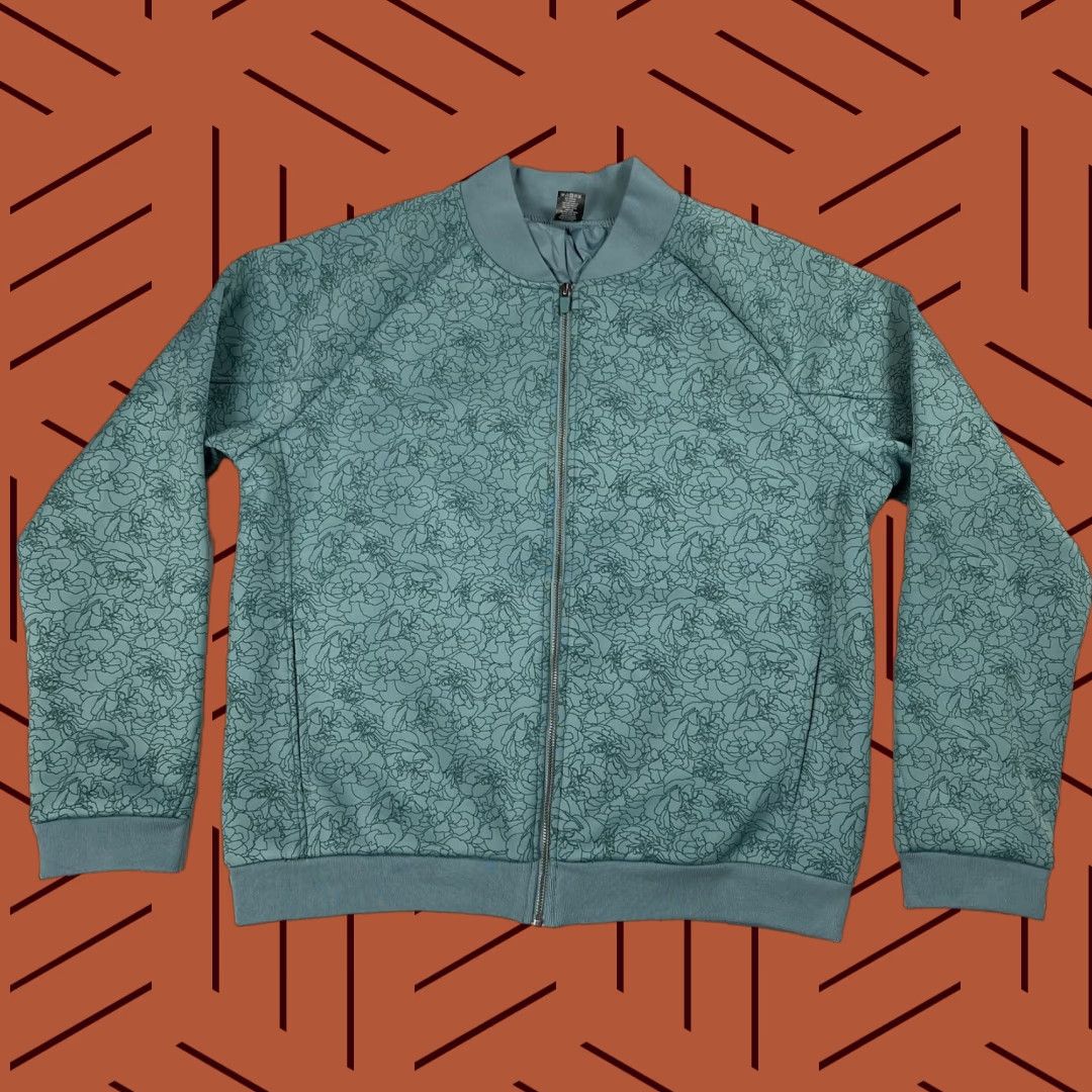 Vintage BALANCE ATHLETICA Bomber Jacket Shirt Women L Floral Teal Zip Front Workwear Size L / US 10 / IT 46 - 1 Thumbnail
