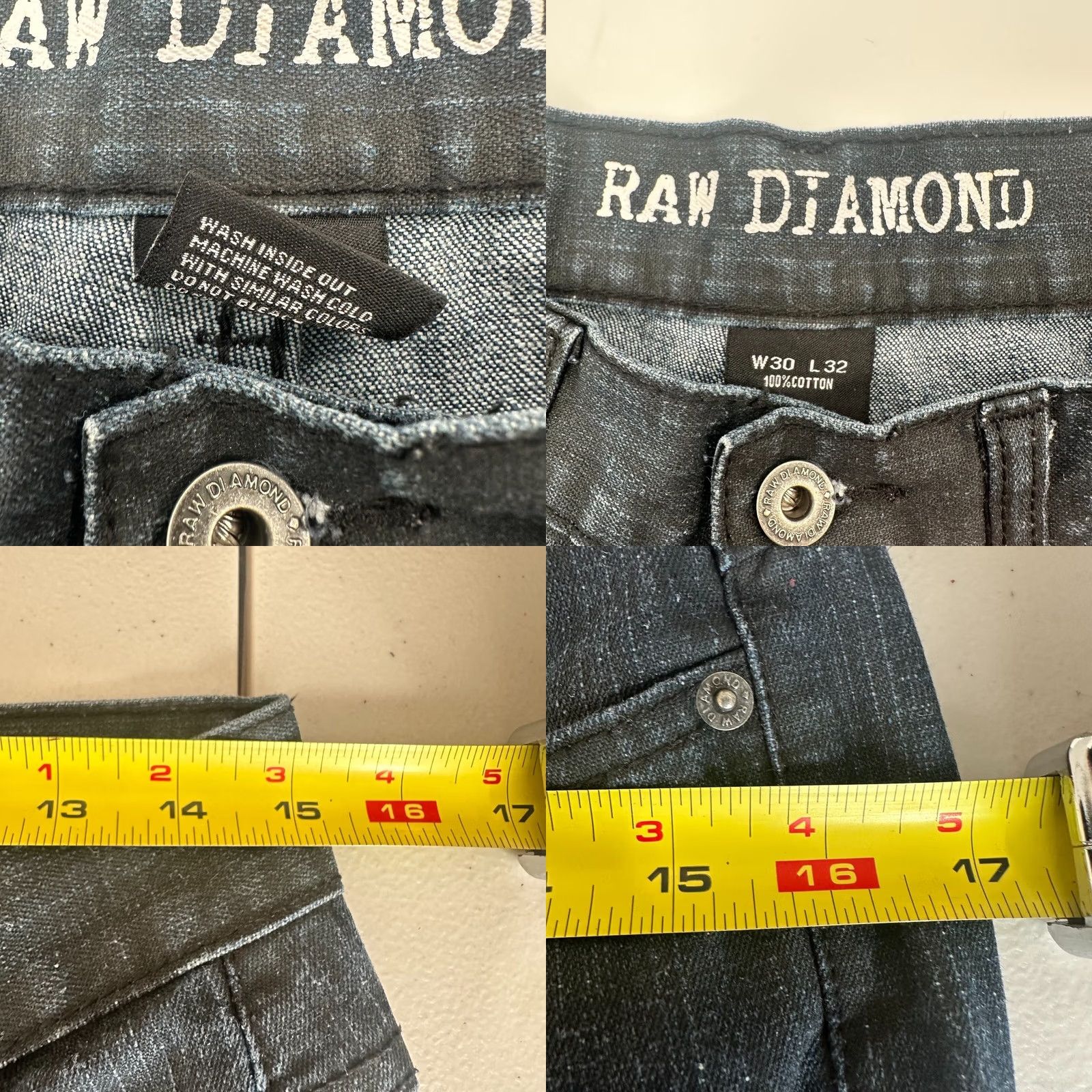 Denime Raw Diamond Dark Wash Straight Leg Denim Jeans - 30" Mens Workwear Style Size US 30 / EU 46 - 8 Thumbnail