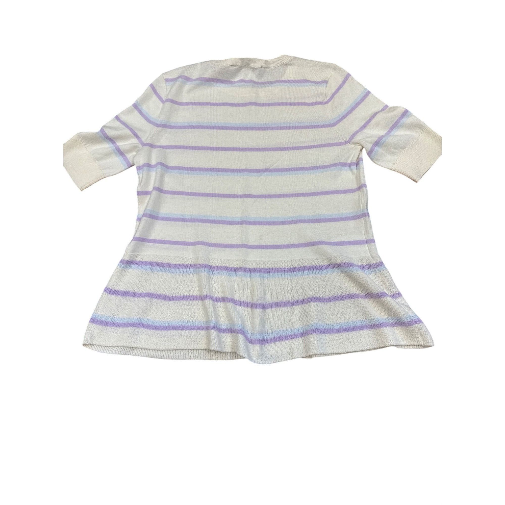 Loft Striped Cream & Lavender Knit Tunic Top With 3/4 Sleeves pet Size ONE SIZE - 2 Thumbnail