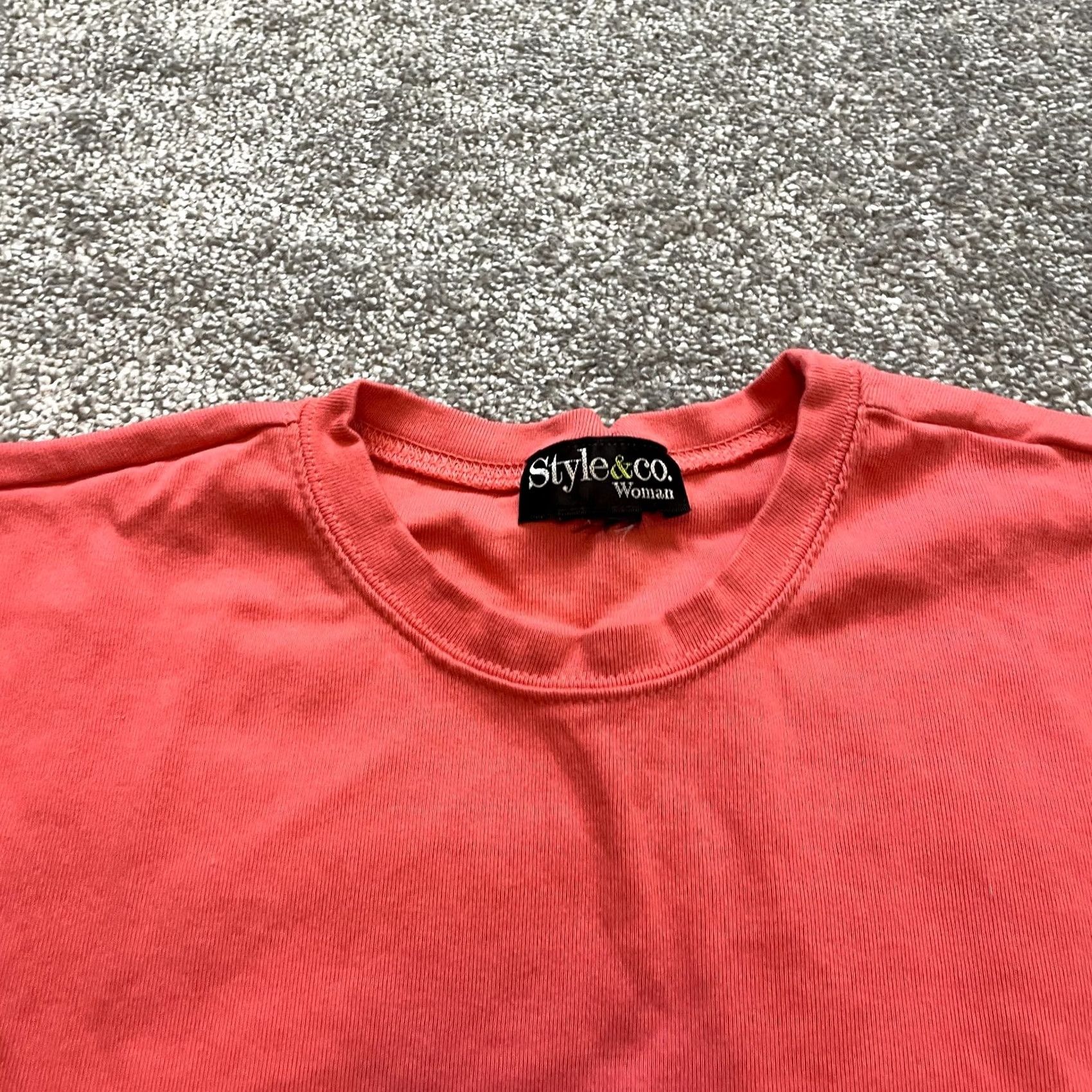 Style & Co VINTAGE Style&co Shirt Womens L Pink Crew Cotton Basic Everyday Short Sleeve Top Size L / US 10 / IT 46 - 3 Thumbnail