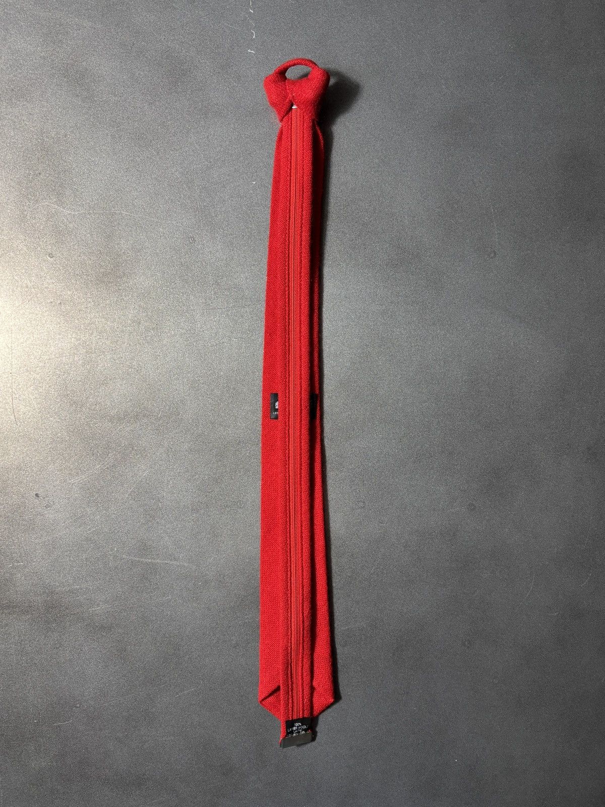 Vintage Vintage Pre-Tied Necktie Zipper Skinny Lambswool Red Wool 90 Size ONE SIZE - 4 Thumbnail