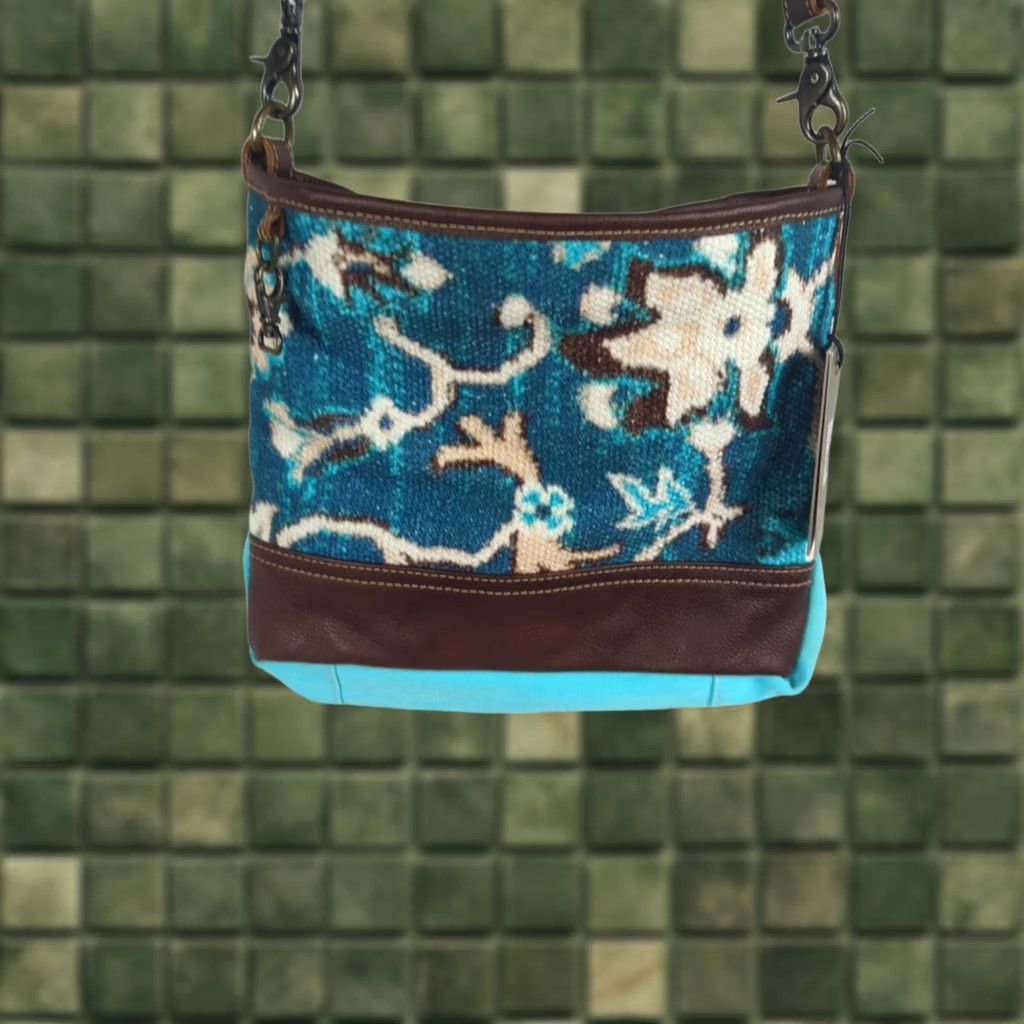 Vintage VINTAGE Myra Bag Swashy Swag Crossbody S-2084 Turquoise Floral Boho Hippie Trail Womens Small Adjustable Strap Leather Canvas Subcategory Bag Size ONE SIZE - 1 Thumbnail