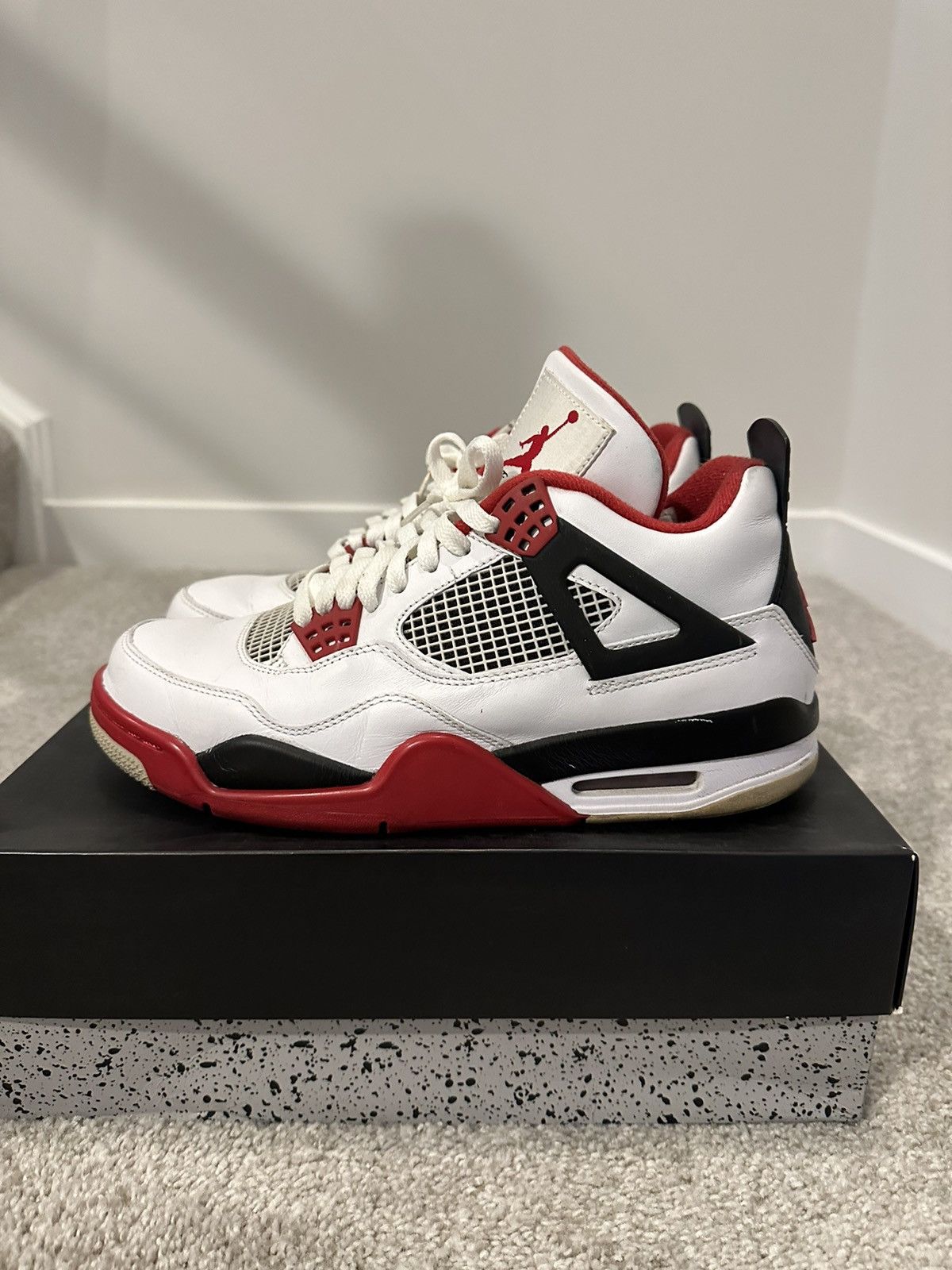 image of Air Jordan 4 Retro 'fire Red' 2012 Shoes in White, Men's (Size 9)
