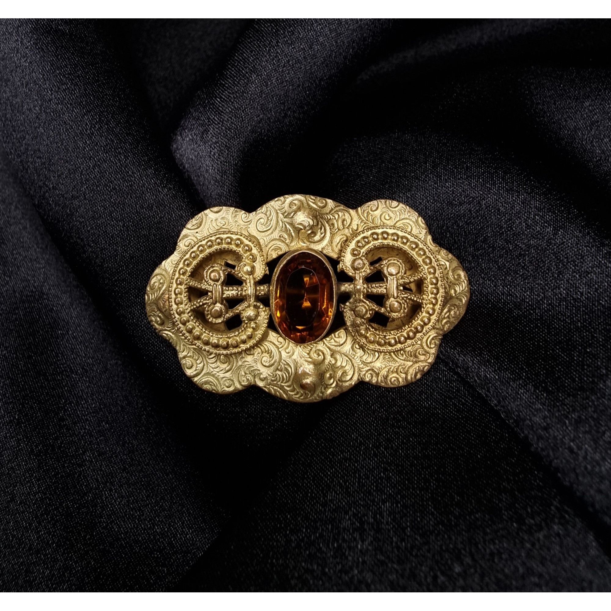 Vintage Antique Victorian Ornate Gold-Tone Brooch With Amber Glass G Size ONE SIZE - 2 Thumbnail