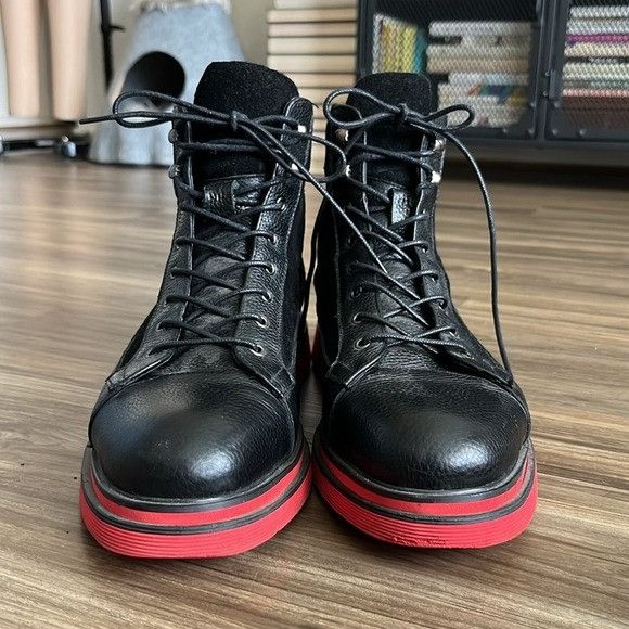 Other MeMarc Nolan Aiden Black Leather Combat Boots Red Sole Lace Size US 9 / EU 42 - 4 Thumbnail