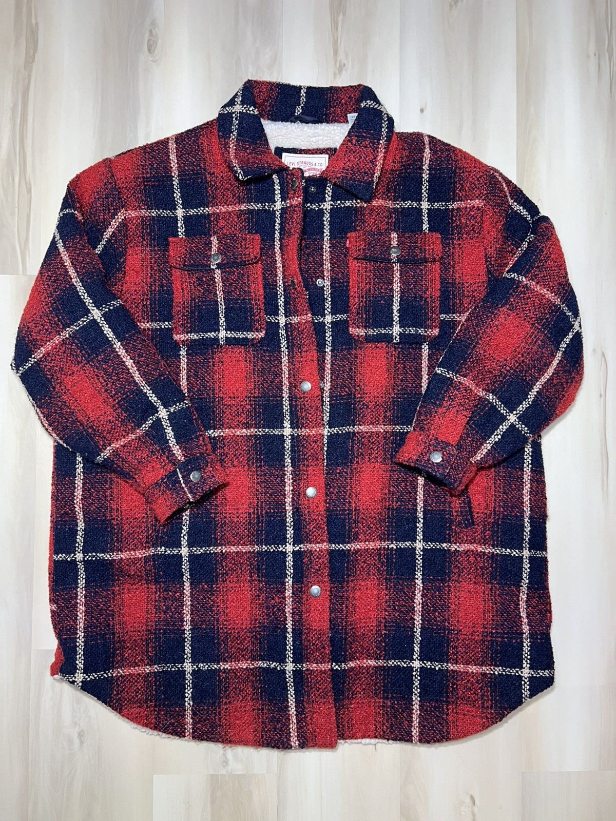 Levi's Levi’s Plaid Red Sherpa-Lined Zip Up Heavy Wool Jacket Sz 3X Size 3XL / US 20-22 - 1 Thumbnail