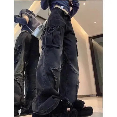 Jean Black Denim Cargo Jeans Size 28" / US 6 / IT 42 - 3 Thumbnail