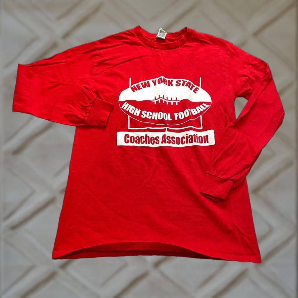Gildan Gildan Heavy Cotton Shirt Adult Small Red Long Sleeve NYS HS Football Logo Vintage? Size US S / EU 44-46 / 1 - 1 Thumbnail