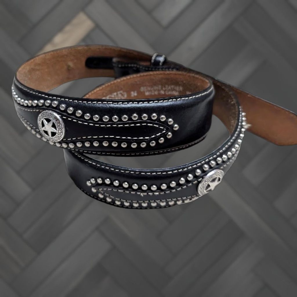 Vintage VINTAGE Nocona belt western Studded leather belt 38 Texas Lonestar Concho Buckle Matted Black Mens Belt Size 38 - 1 Thumbnail