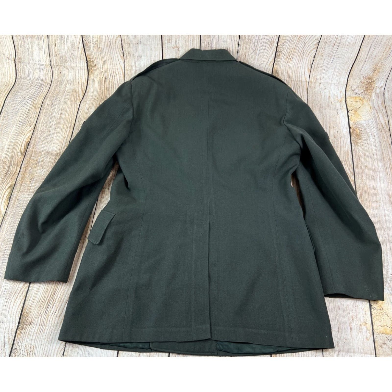 Vintage VINTAGE Military Blazer Army Green Wool 42 Regular Men Jacket Used Stains on Sleeves Size 42R - 2 Thumbnail