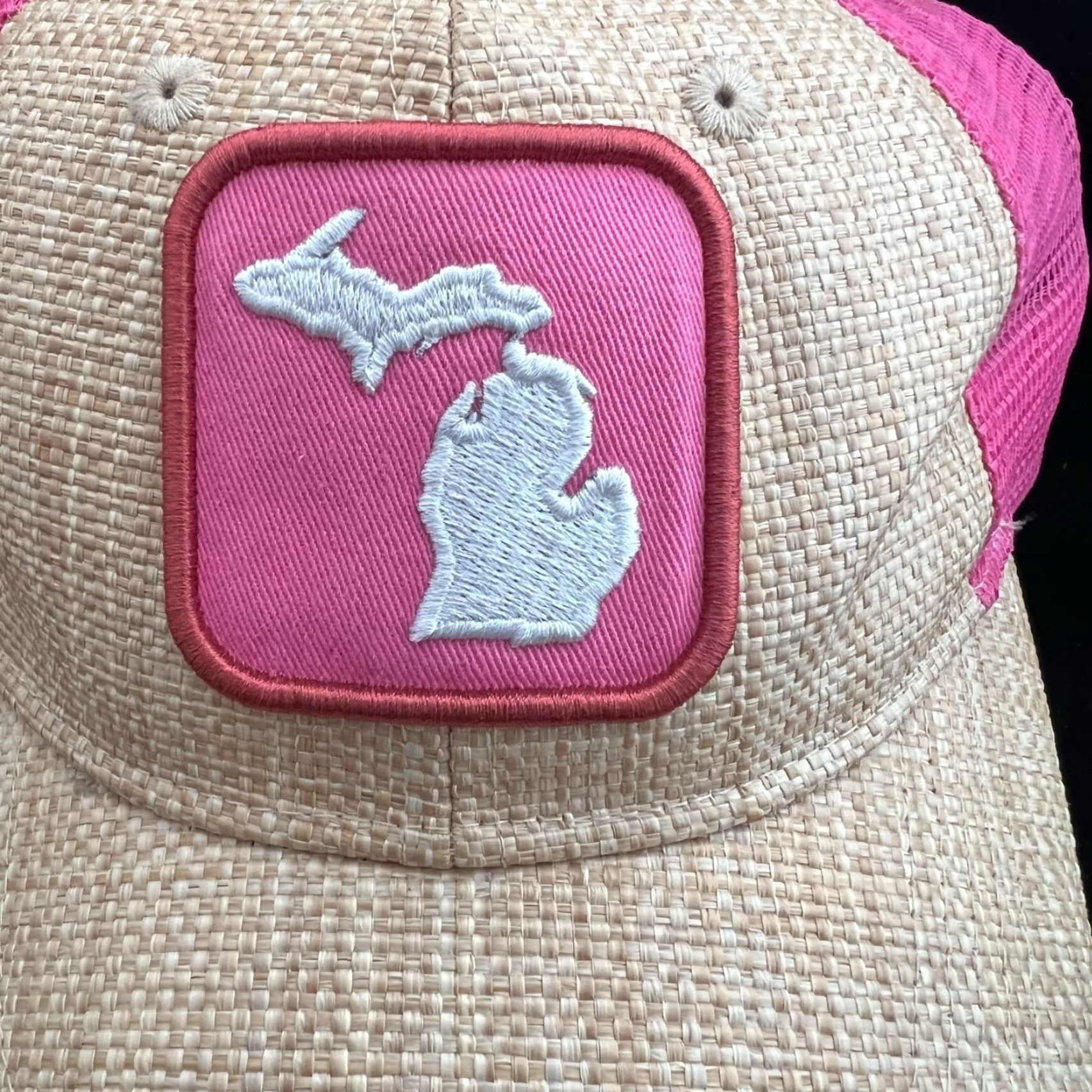 Vintage Home Free Womens Cap Adjustable Pink Tan Burlap Embroidered Michigan Size ONE SIZE - 2 Thumbnail