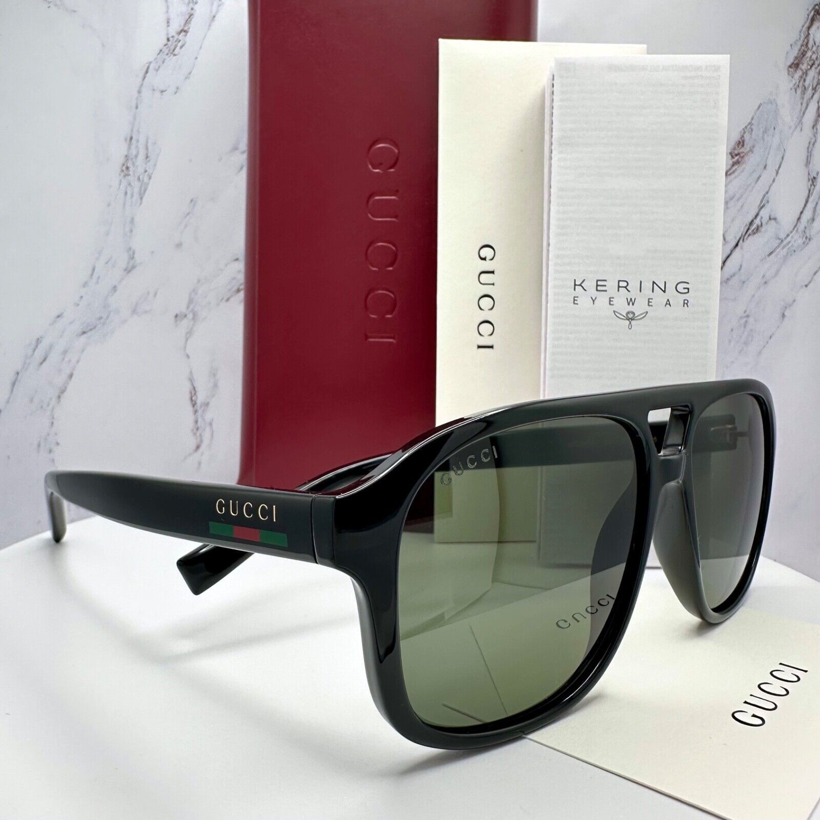 Gucci New GUCCI Sunglasses 2025 Release Black Aviator Gold Logo Size ONE SIZE - 16 Thumbnail