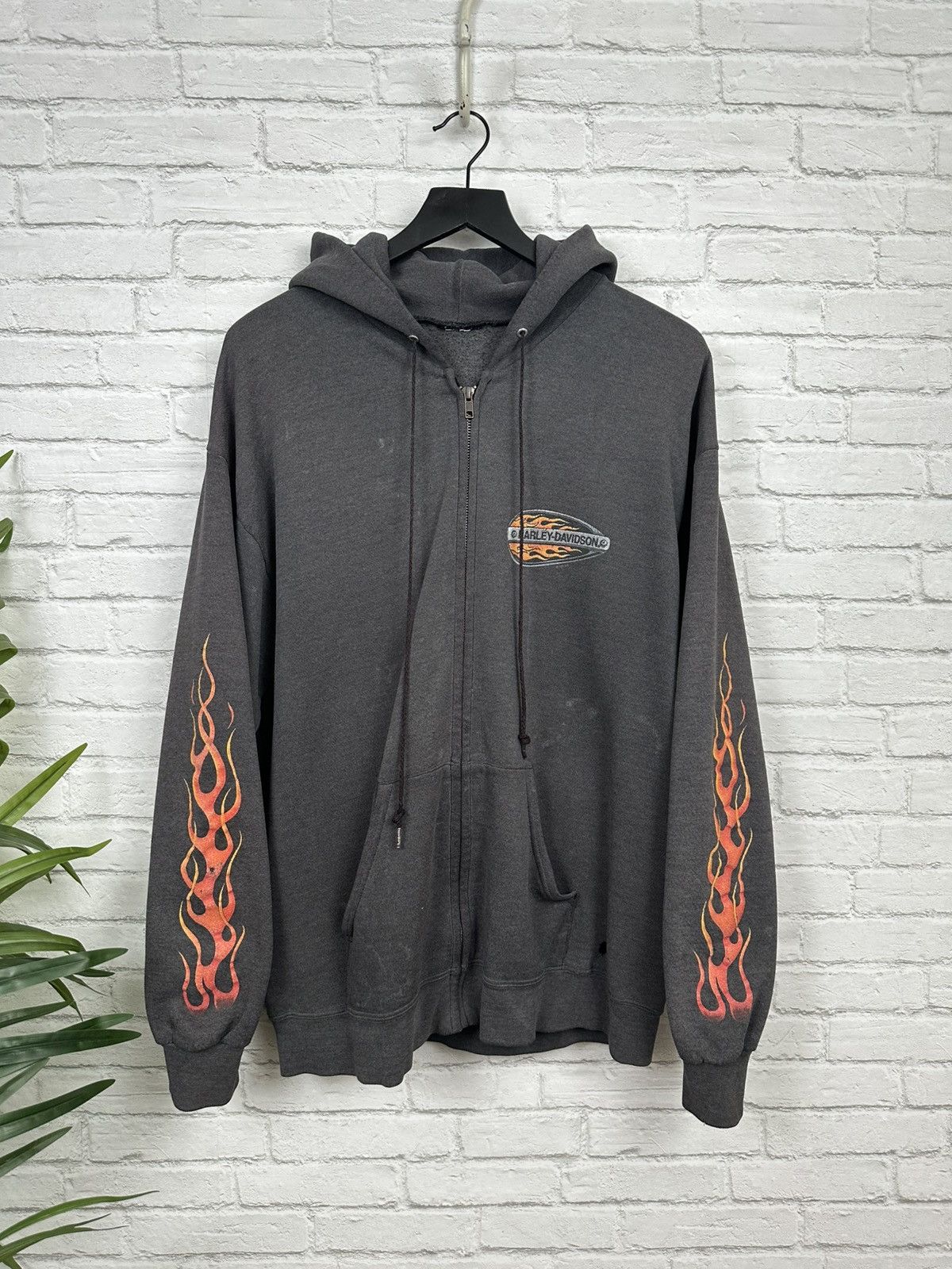 Harley Davidson (XL) SICK FADED VINTAGE Flames Harley Davidson Zip Up Hoodie Size US XL / EU 56 / 4 - 2 Thumbnail