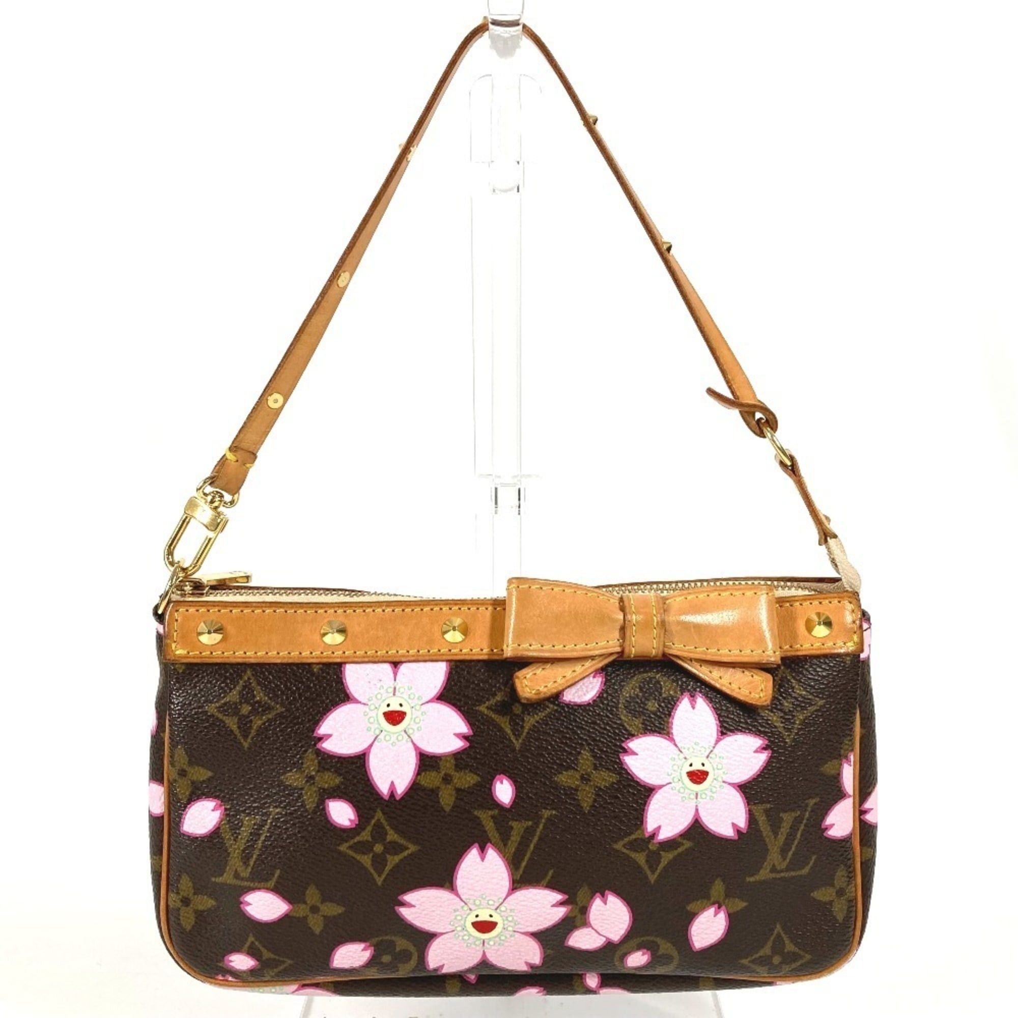 LOUIS VUITTON M92006 Monogram Cherry Blossom Pochette Accessoires by Takashi Murakami. Mini handbag shoulder bag accessory pouch monogram canvas women's brown.
