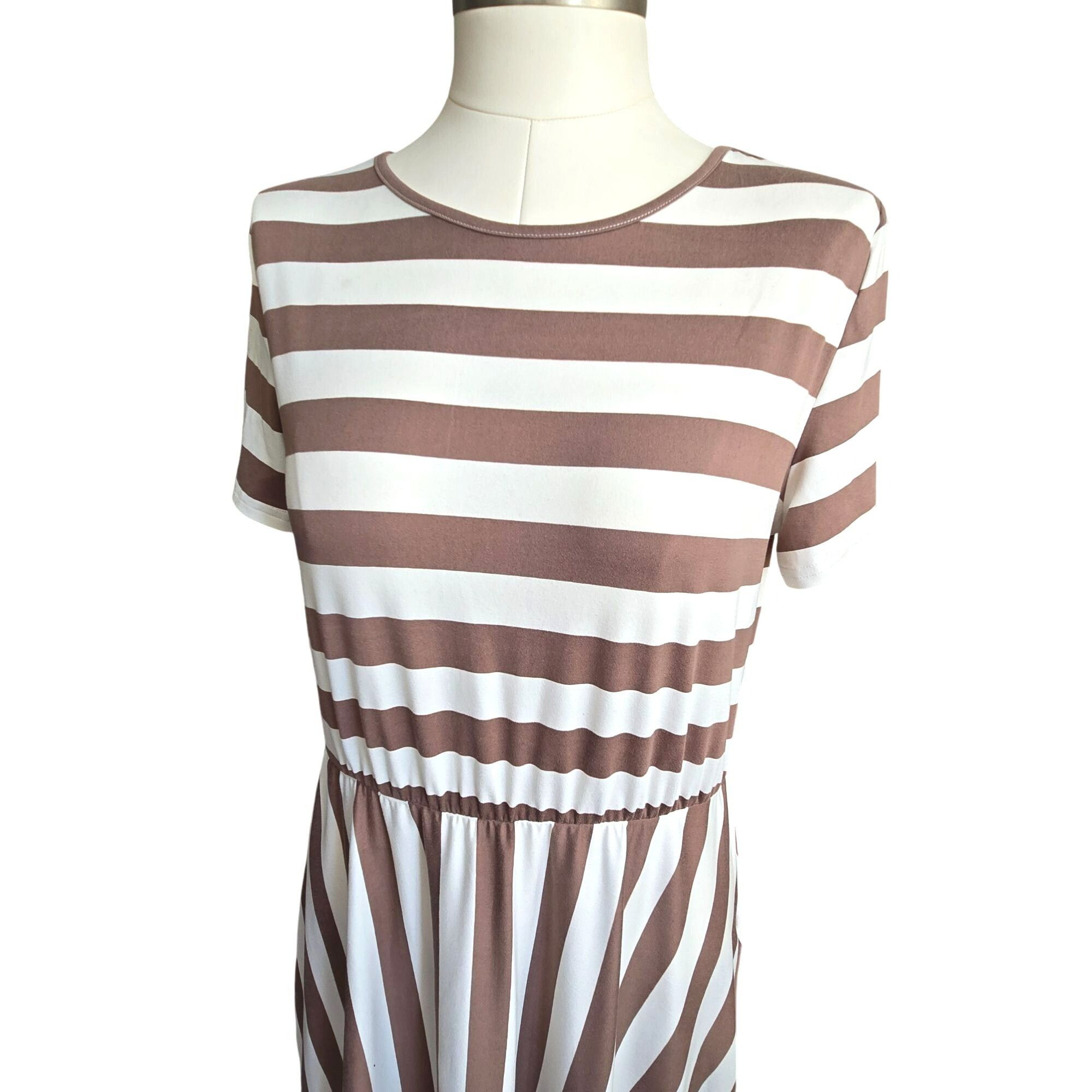 Other Striped Brown & White Dress Short Sleeve Casual By Levaca Si Size L / US 10 / IT 46 - 2 Thumbnail