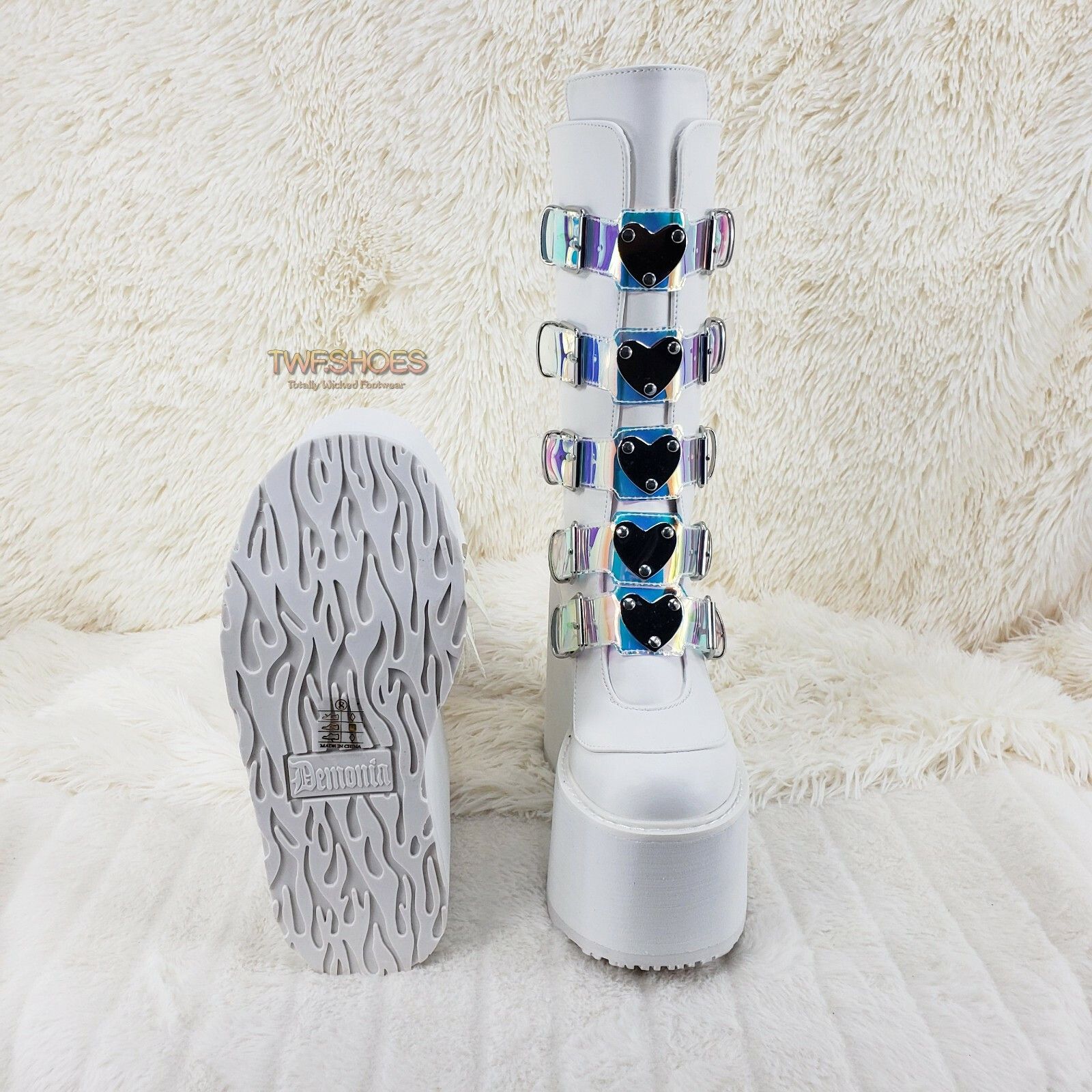 Other Cyber Swing 230 White Boot 5.5" Platform Heart Hologram Stra Size US 11 / IT 41 - 8 Thumbnail