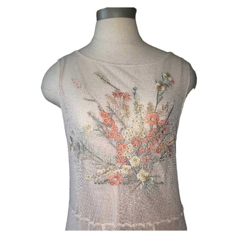 Designer CT1631 Johnny Was Mesh Floral Embroidered Maxi Dress L Size L / US 10 / IT 46 - 2 Thumbnail