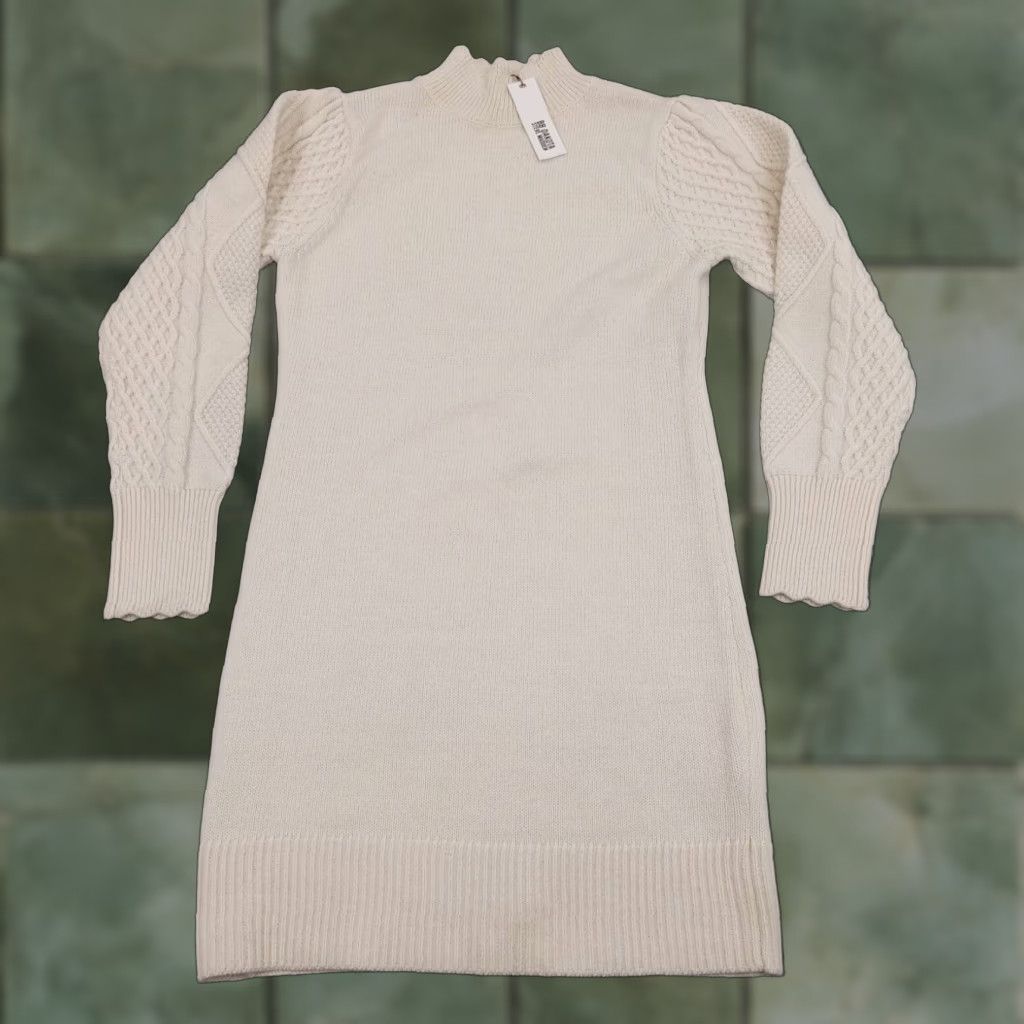 BB Dakota Sweater Dress Womens Medium Beige Knit Mock Neck