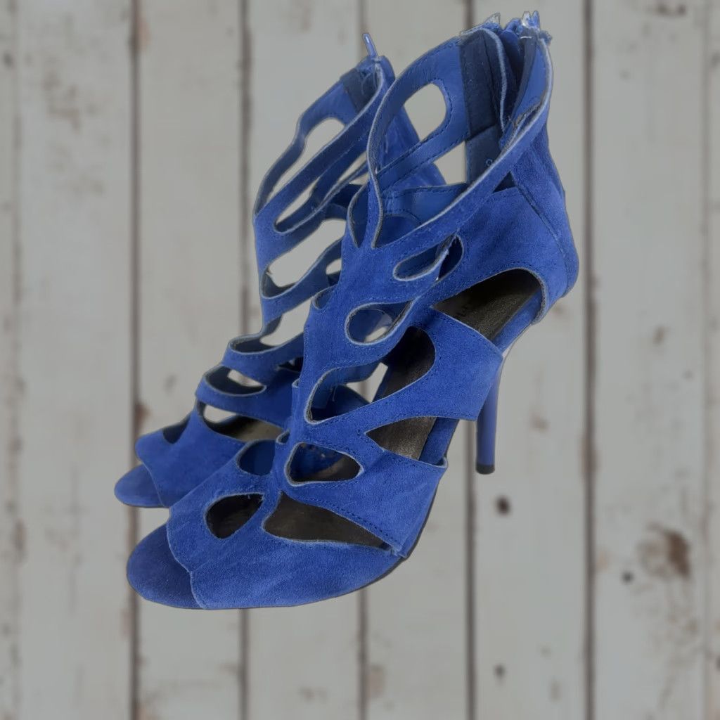 Vintage Mark Blue Suede Gladiator Peep Toe 4in Heels Womens Size 9 Size US 9 / IT 39 - 1 Thumbnail