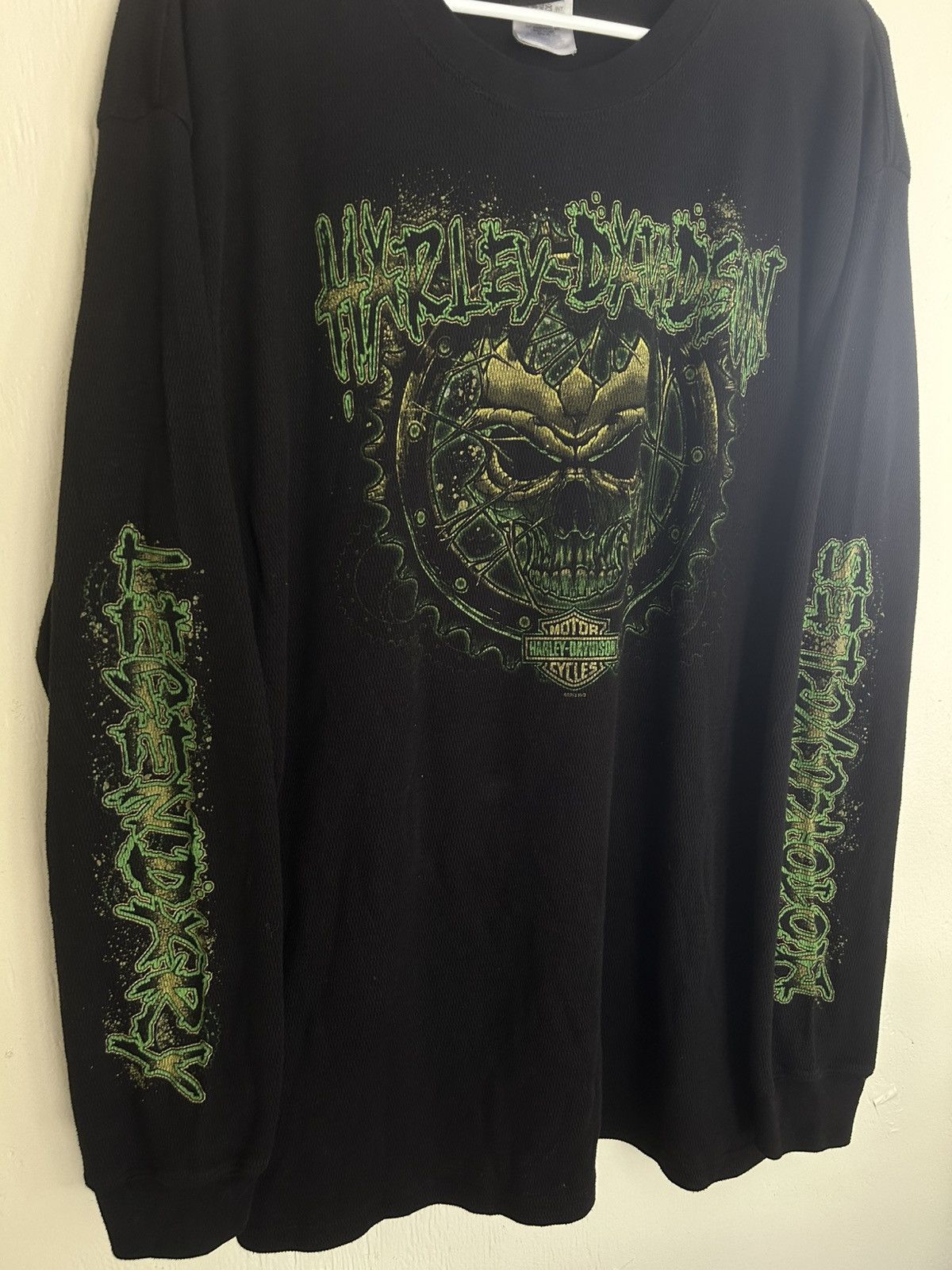 Harley Davidson Harley Davidson Thermal with Green Skull Graphic Longsleeve Size US XL / EU 56 / 4 - 3 Thumbnail
