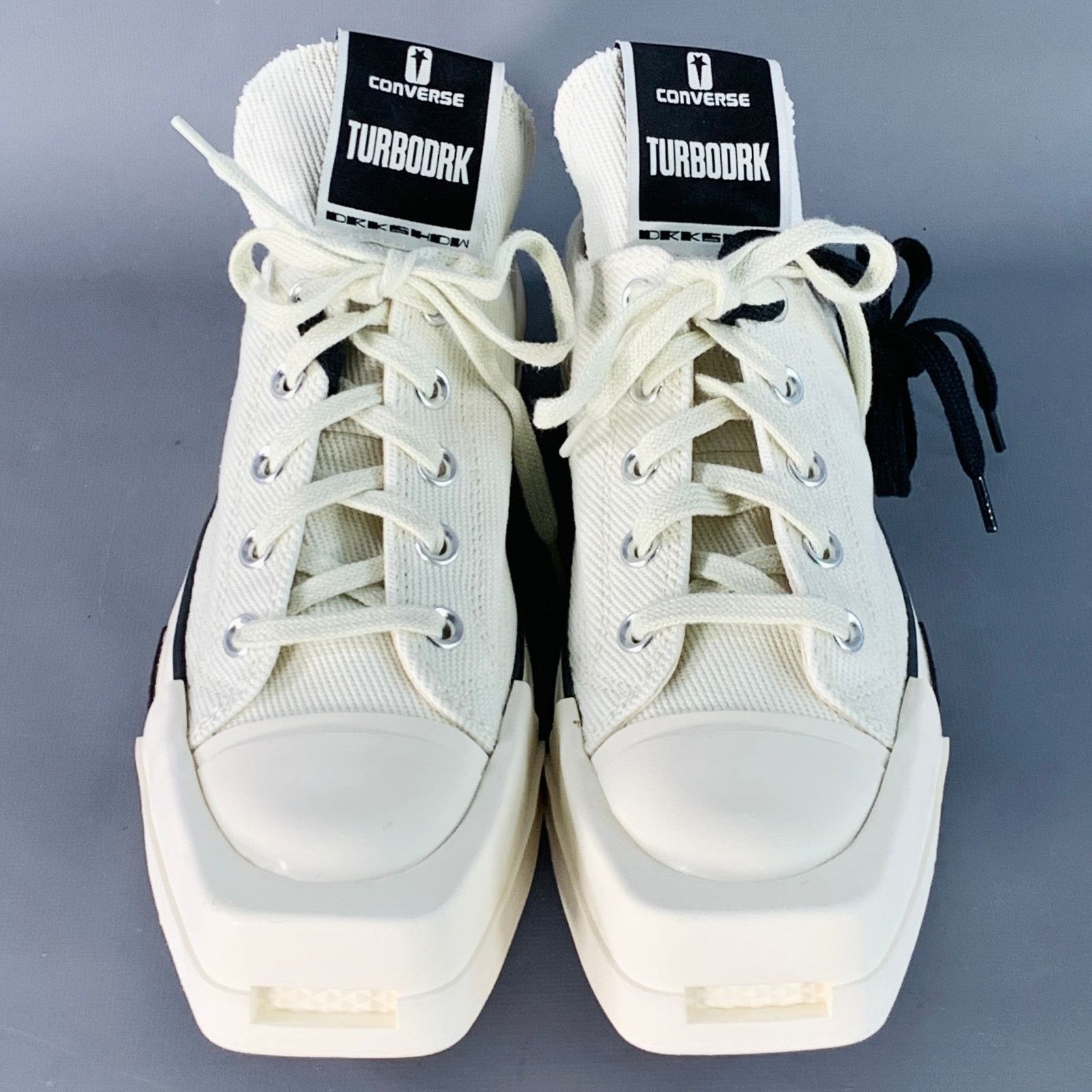 Rick Owens Drkshdw 8 TURBODRK Ivory White Canvas Square Toe Lace-Up Sneakers Size US 8 / IT 38 - 4 Thumbnail