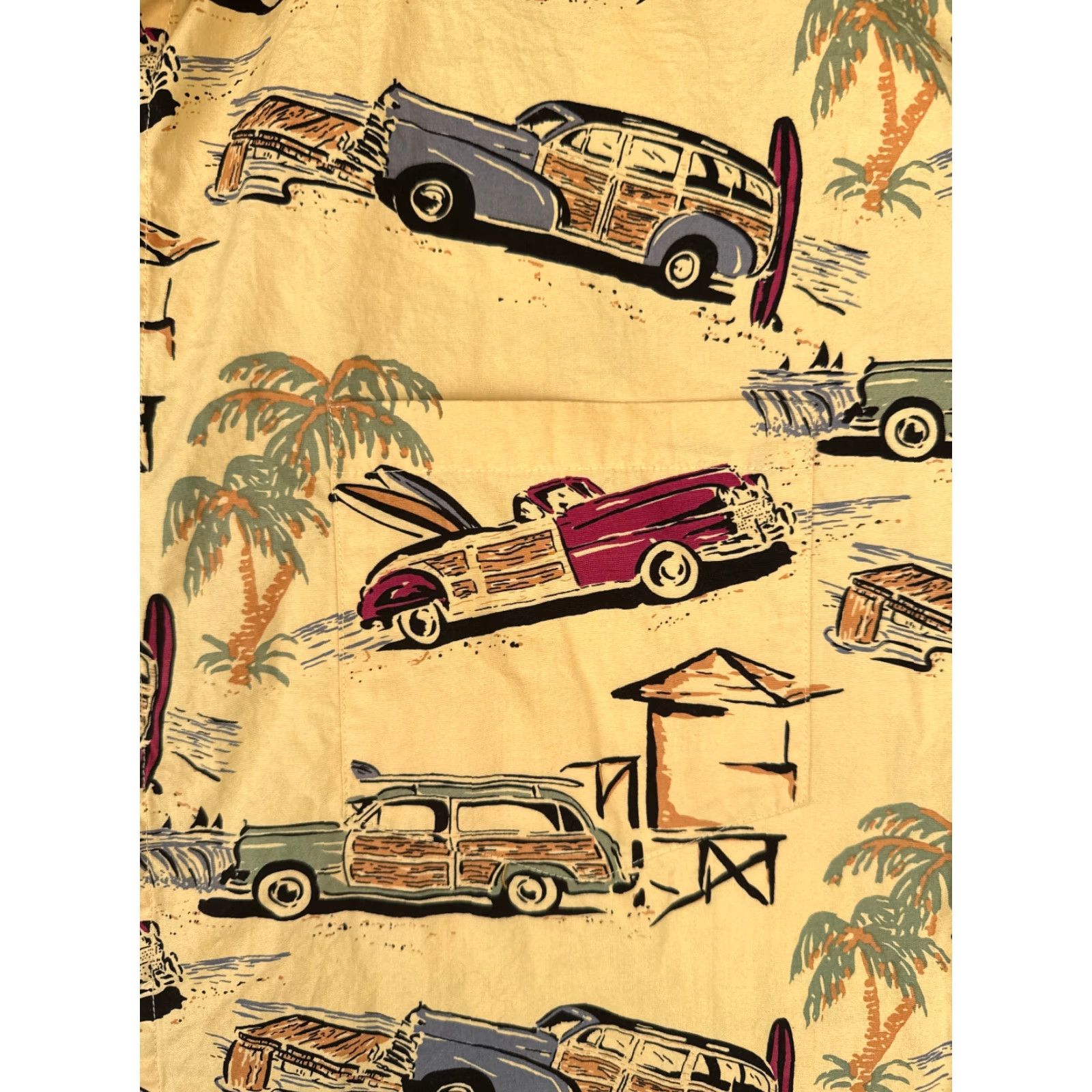Vintage VINTAGE Beck Sport Shirt Mens 2XL Yellow Hawaiian Cars Button-Up 100% Rayon Floral Short Sleeve Beach/Relaxed Fit Size US XXL / EU 58 / 5 - 6 Thumbnail