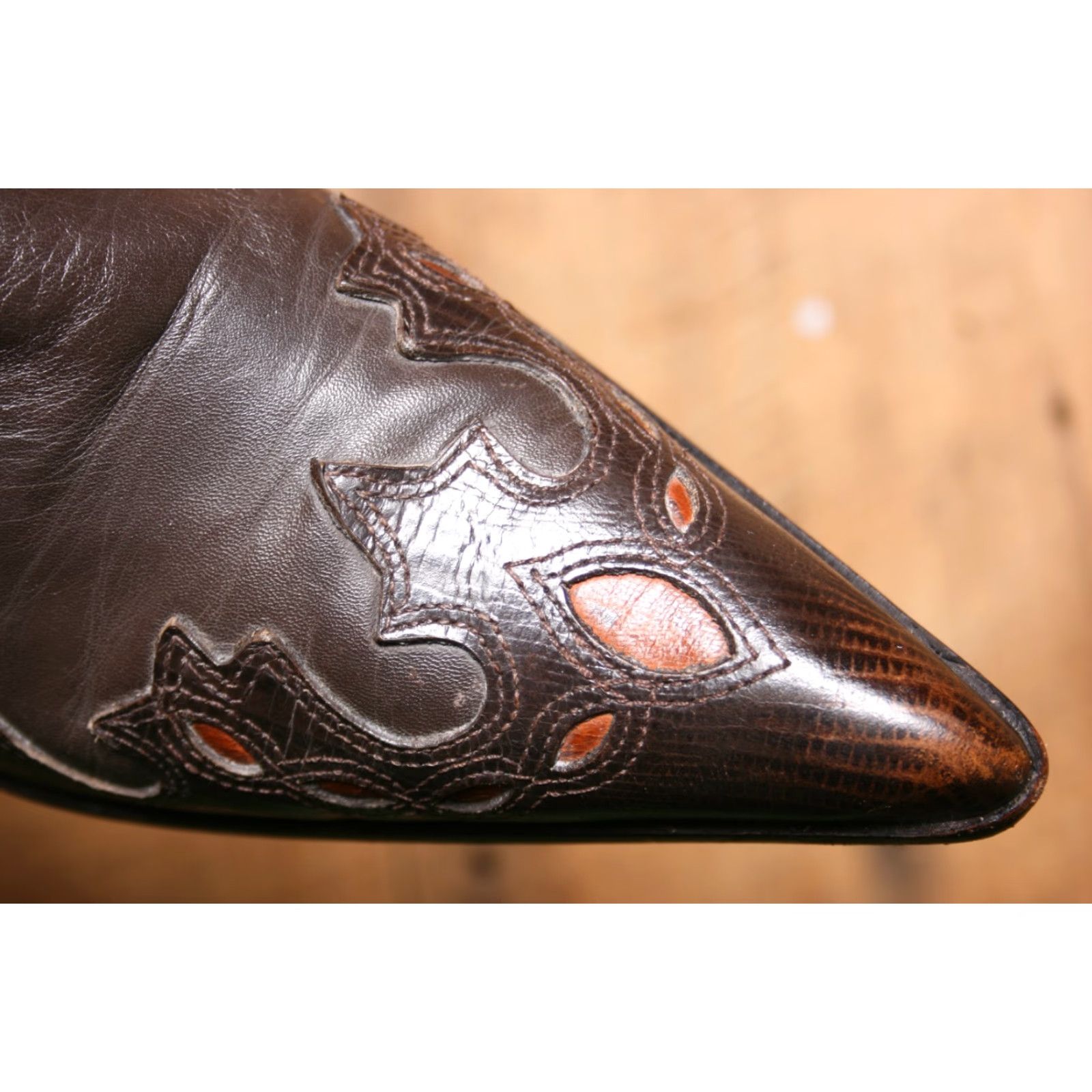 Vintage ANTONIO MELANI Brown Leather Side Zip Pointed Toe Western Shootie Pumps 8.5 M Size US 9 / IT 39 - 6 Thumbnail