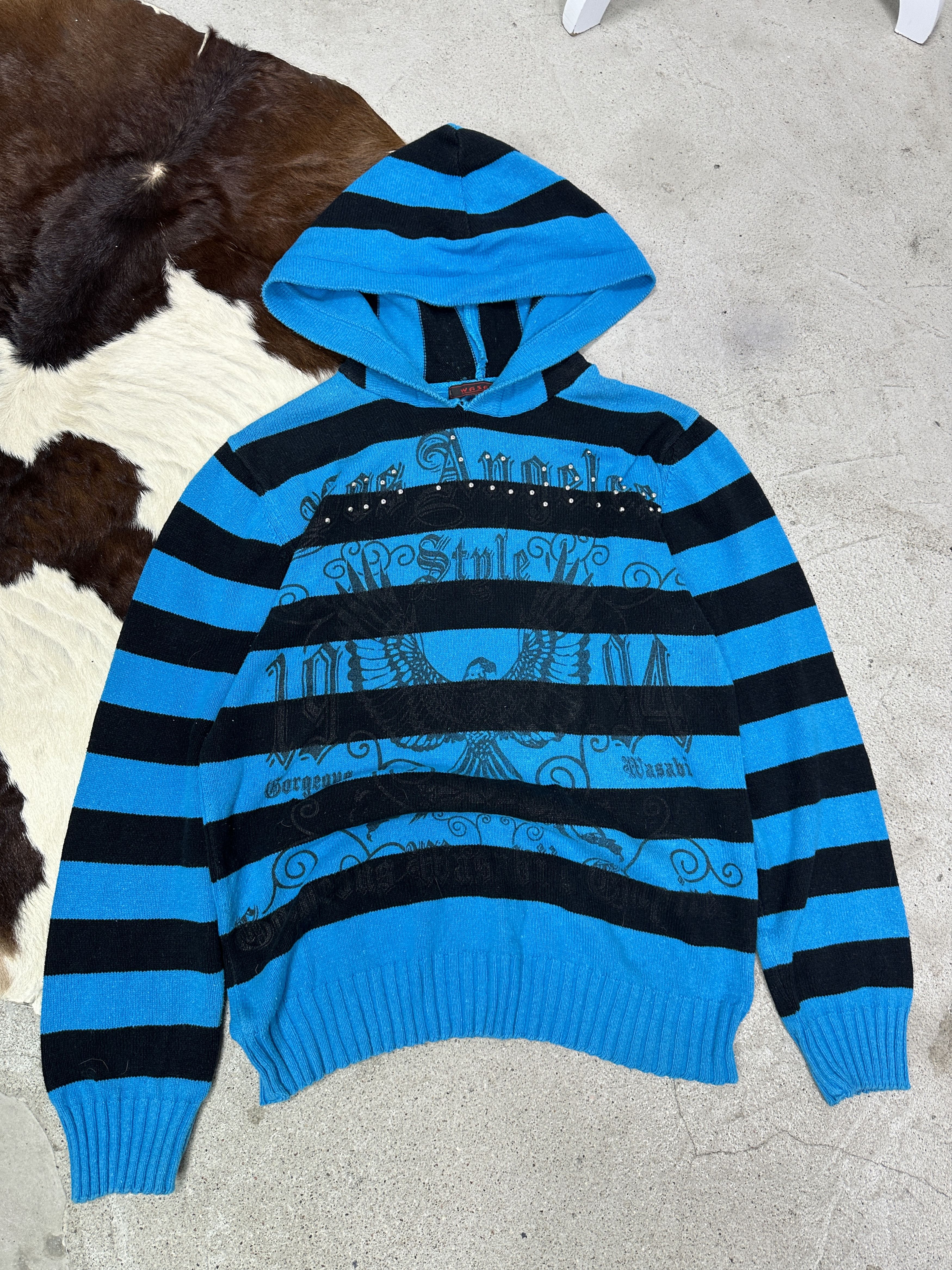 Vintage Vintage Rhinestones Stripped Hoodie Sweater Y2K Size S / US 4 / IT 40 - 2 Thumbnail