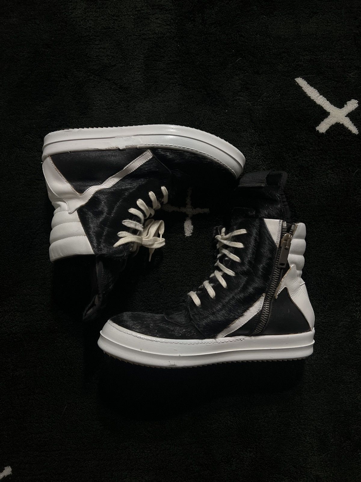 Pre-owned Rick Owens Aw13 - Pony Hair Geobasket Shoes In Black
