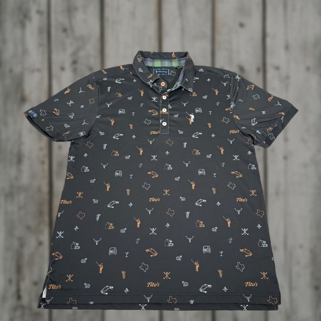 Vintage William Murray Polo Shirt Mens Large Black Texas Print Golf Titos Vodka Size US L / EU 52-54 / 3 - 1 Thumbnail