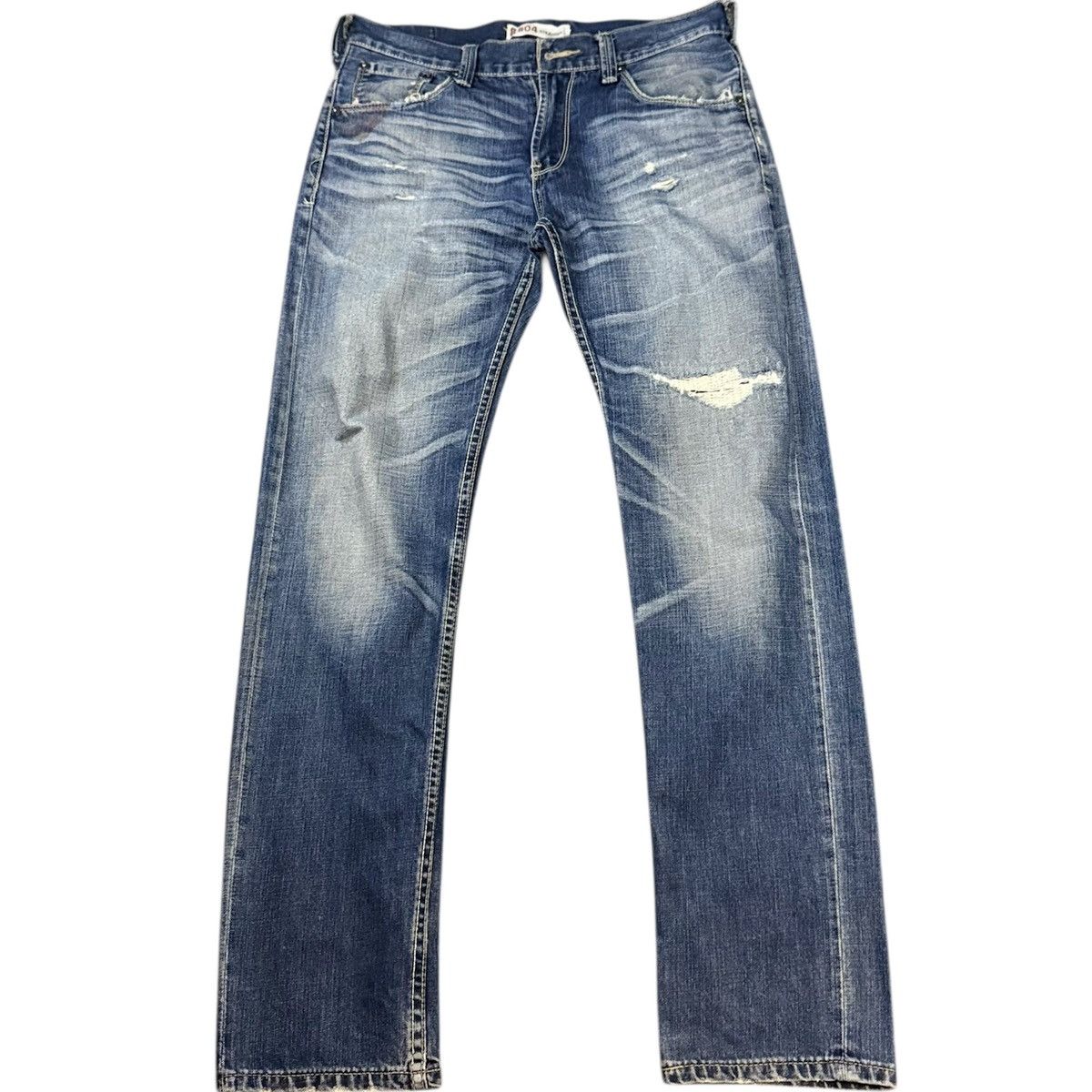 Levi's Made & Crafted Distressed Levis 504 Straight Unisex Y2k Washed Jeans Size US 31 - 1 Thumbnail