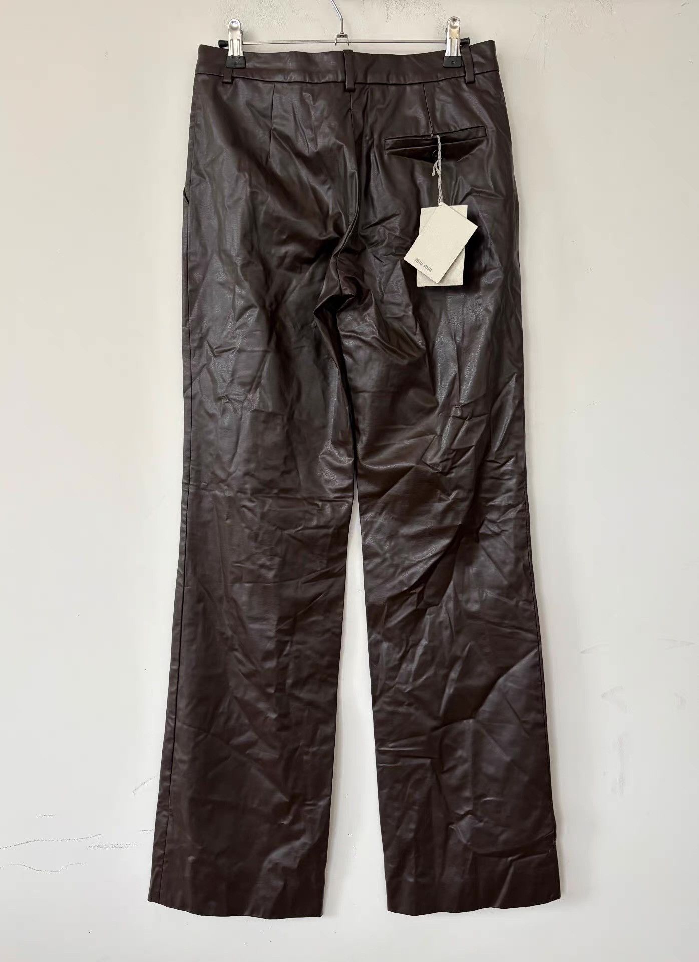 Miu Miu Miu Miu Women's Chocolate Faux Leather Pants Ｑ21 Size 40" / US 18 - 2 Thumbnail