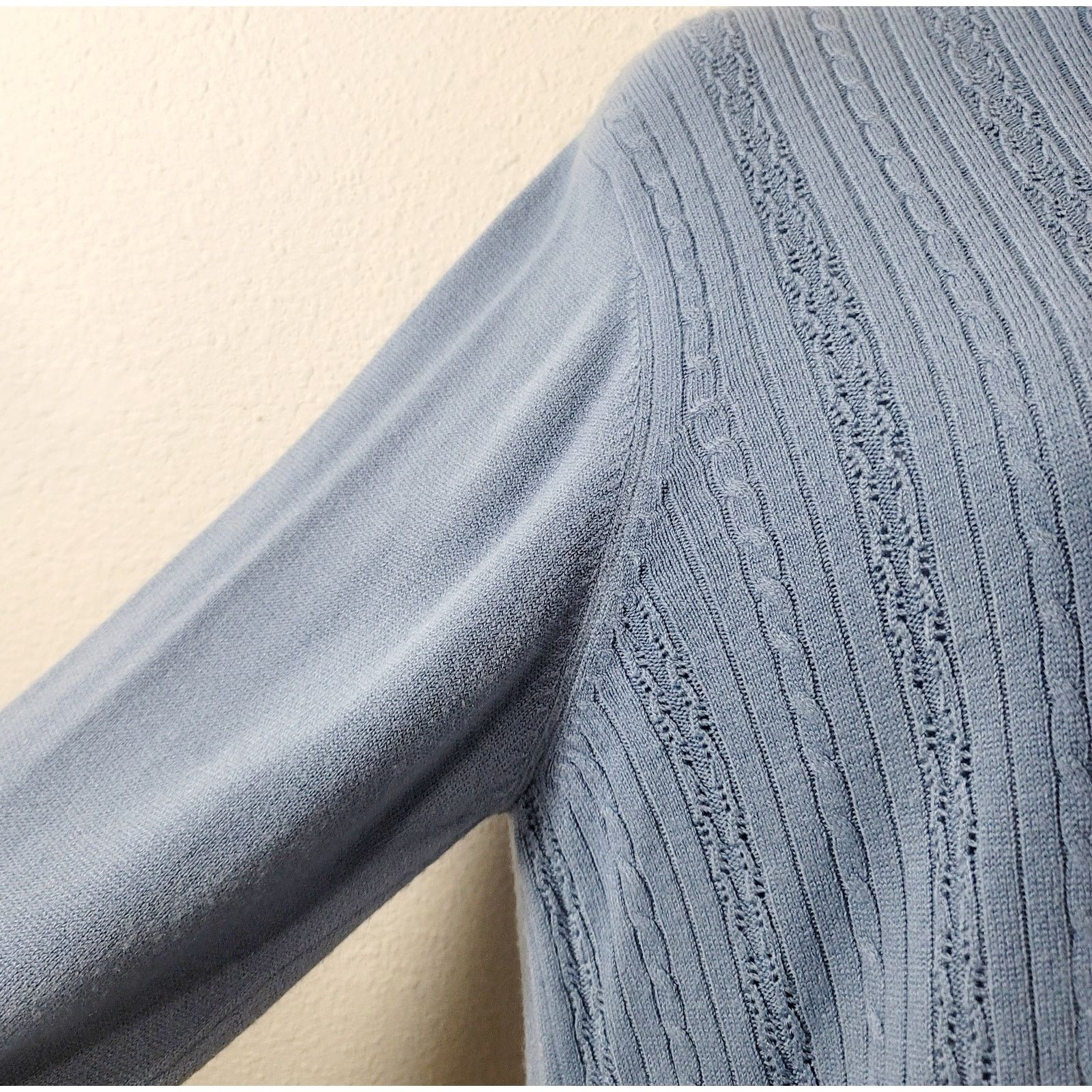 Other Draper's & Damon's Blue Cable Knit Mock Neck Sweater Top L Size L / US 10 / IT 46 - 2 Thumbnail
