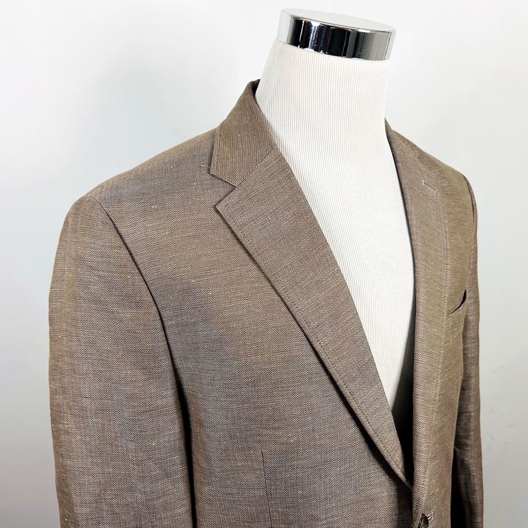 Joseph Abboud NWT Joseph Abboud Sport Coat Linen Blend Beige Herringbone Two Button Large Regular Mens Jacket Size US XS / EU 42 / 0 - 2 Thumbnail