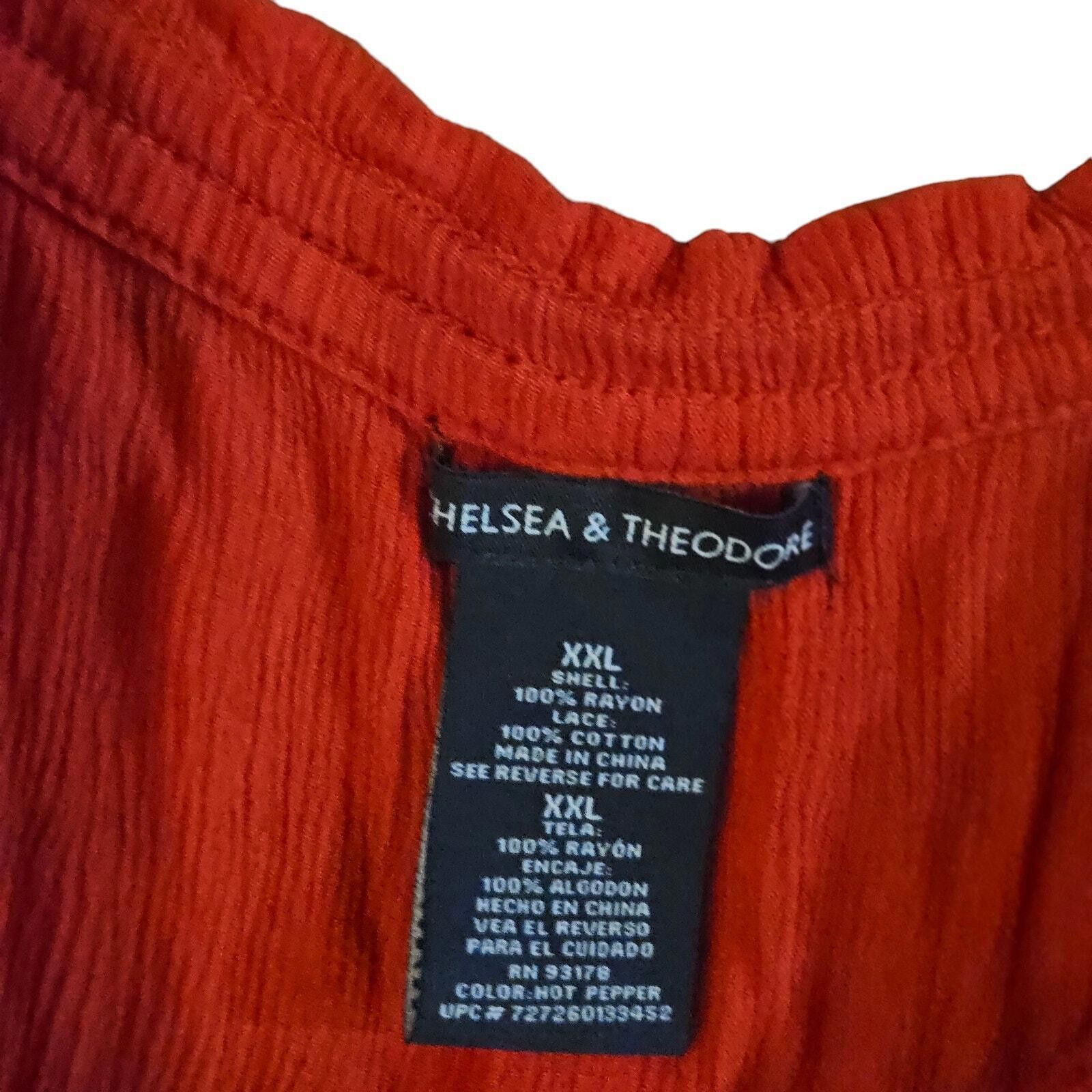 Designer Chelsea & Theodore Gauze Blouse Top Red Size 2XL Size XXL / US 16-18 / IT 52-54 - 3 Thumbnail