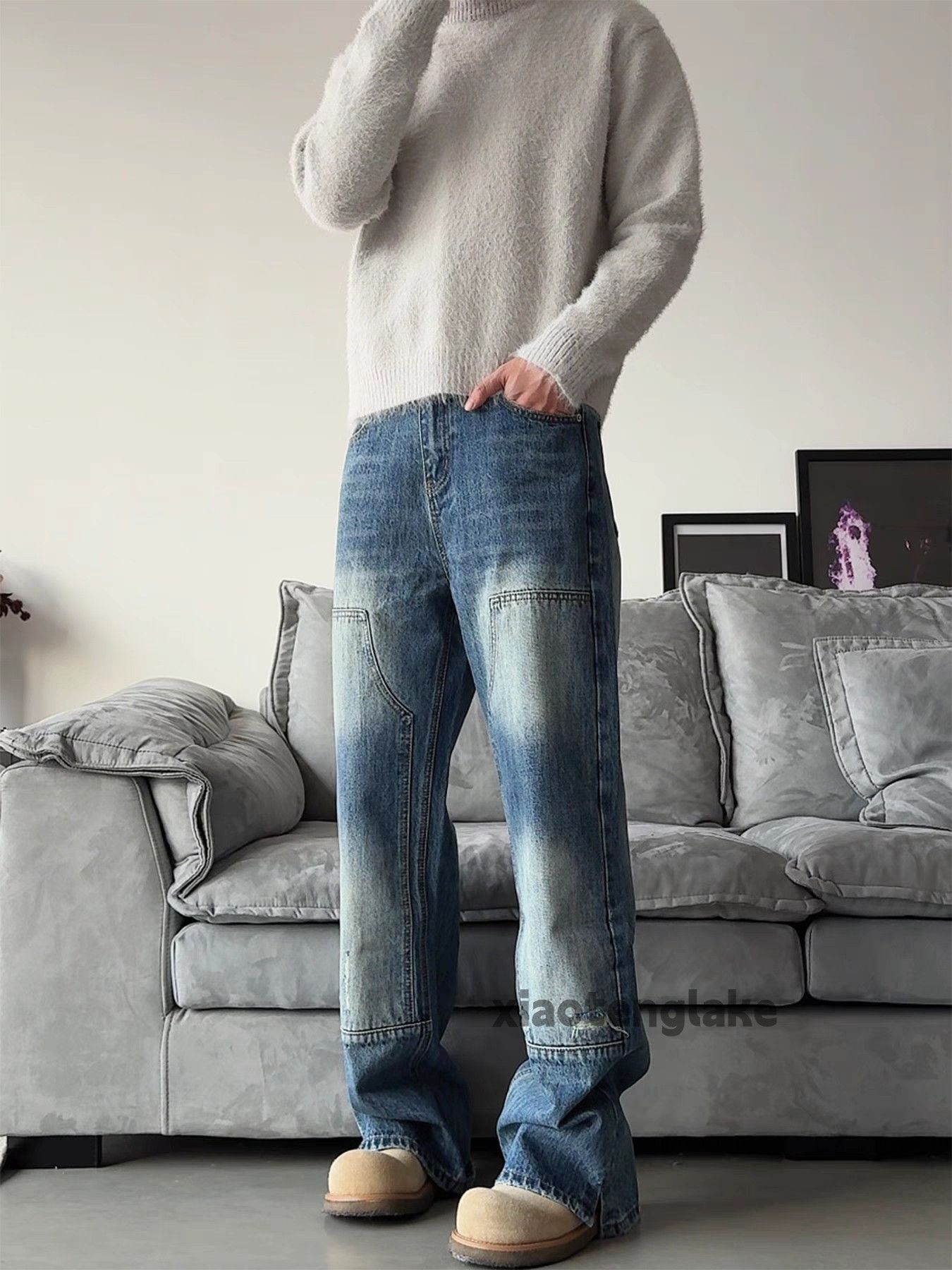 Jean × Vintage washed faded utility skate hiphop flared carpenter jeans Size US 32 / EU 48 - 1 Thumbnail