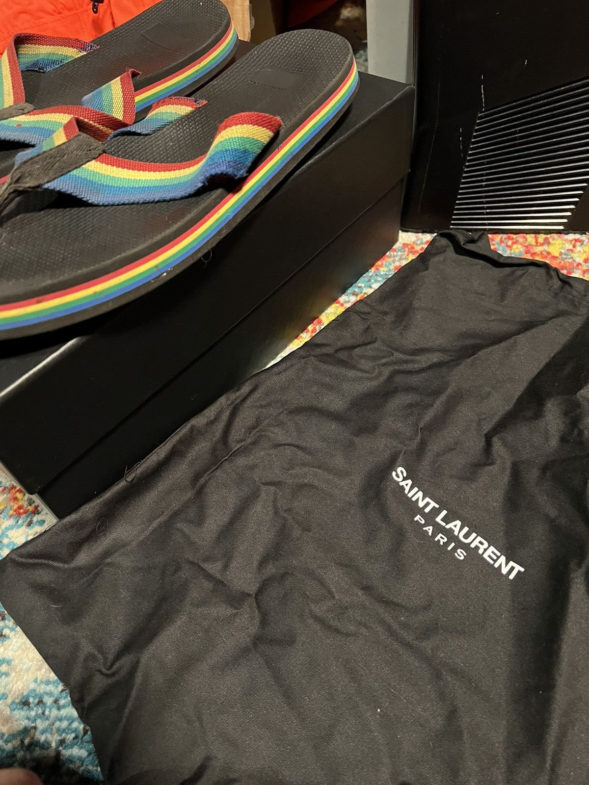 image of Saint Laurent Paris x Vintage Rainbow Thong Sandals - 495$ Msrp in Black, Men's (Size 13)