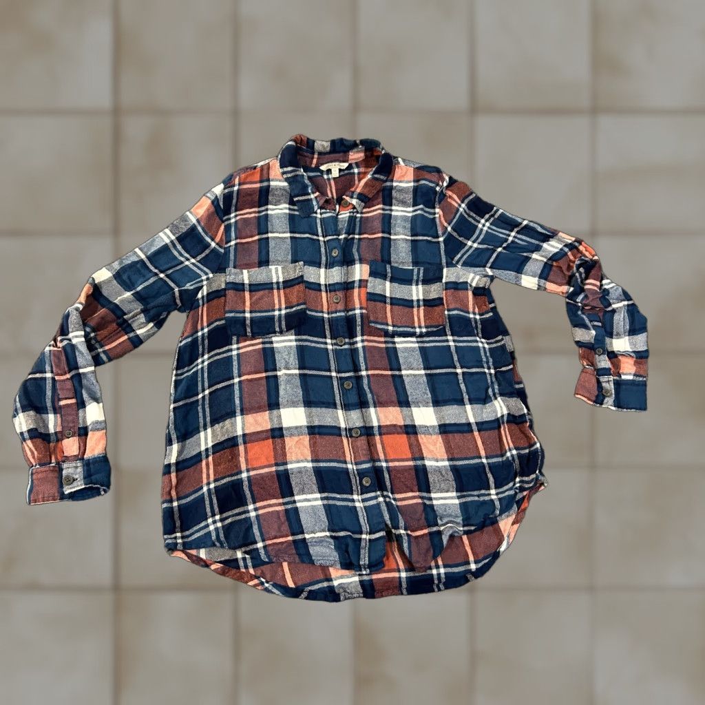 Lucky Brand Lucky Brand Button-Up Shirt Womens Medium Blue Plaid Flannel Long Sleeve Dress Shirt Casual Button Front Womens M Blue Plaid Flannel Shirt Size M / US 6-8 / IT 42-44 - 1 Thumbnail